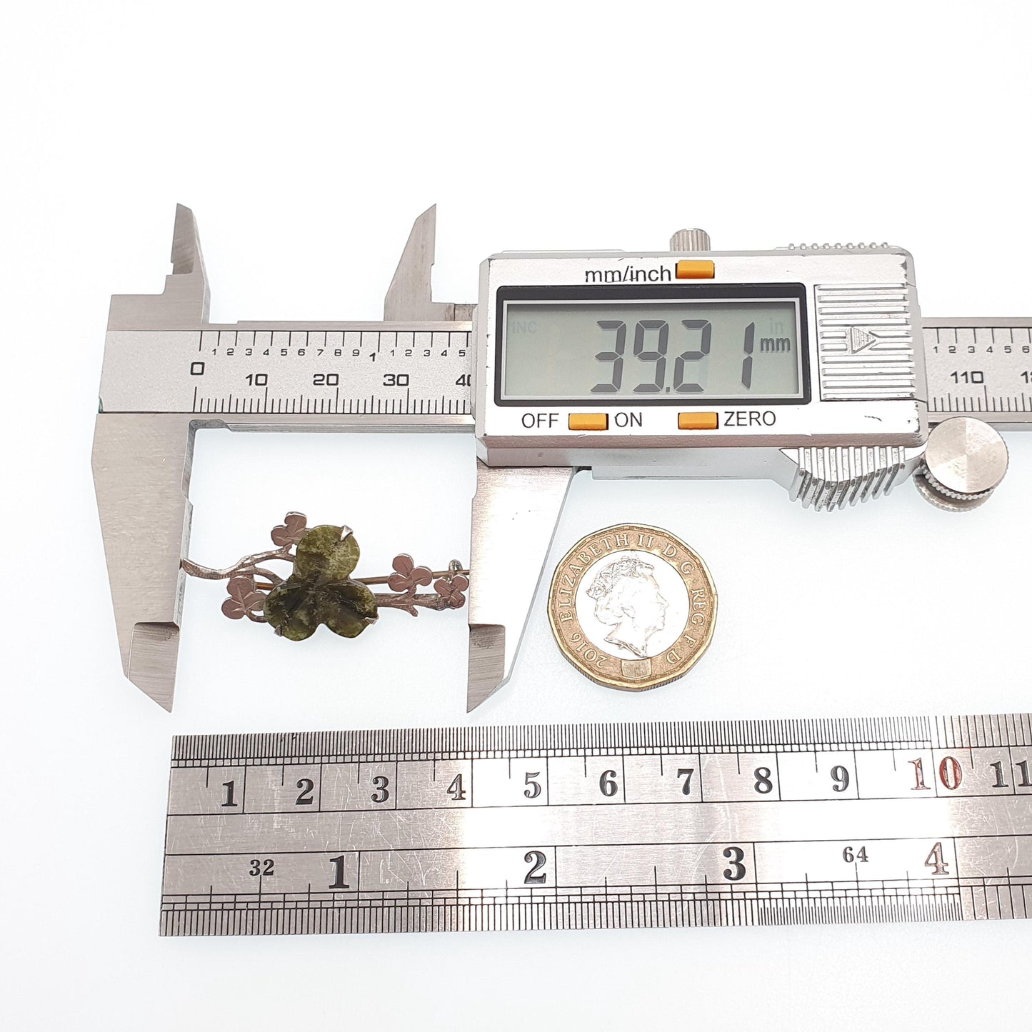 Antique Connemara Clover Brooch Sterling Silver Victorian Lucky Irish 1894 Hallmark Three Leaf Green Marble Shamrock Celtic Vintage Jewelry