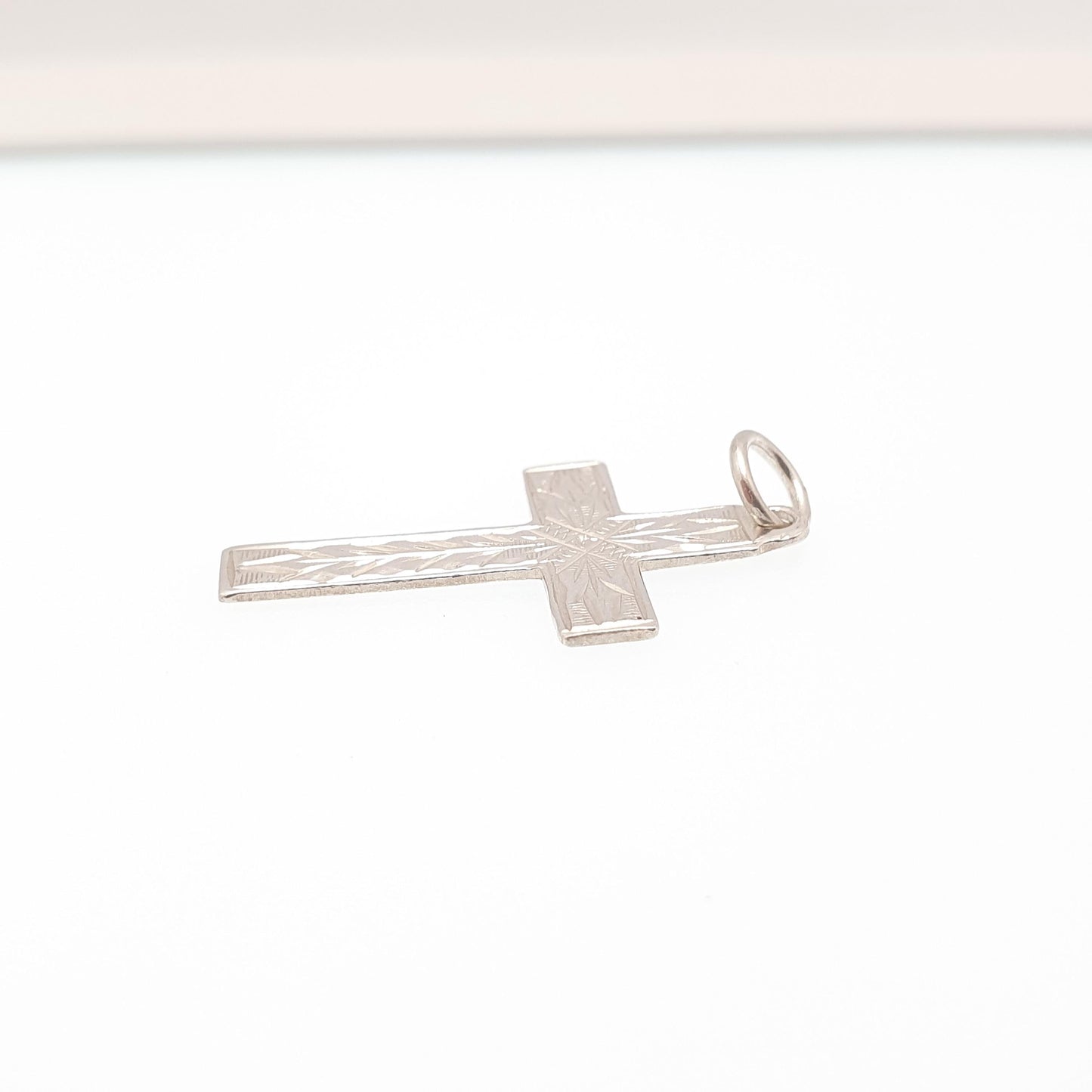 Antique Sterling Silver Crucifix Necklace Pendant Small Hand Engraved Cross Charm Christian Catholic Jewelry Vintage Womens Jewellery