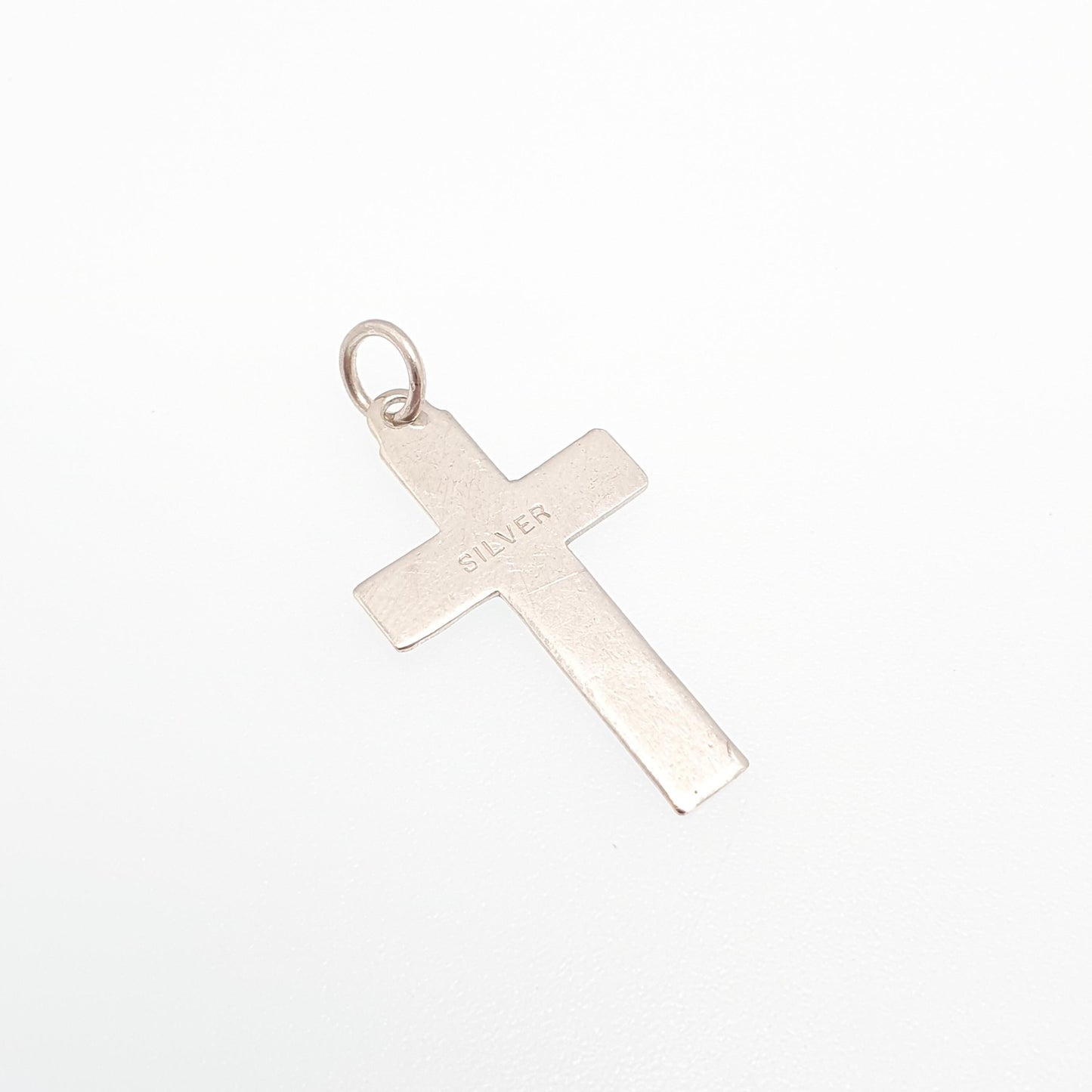 Antique Sterling Silver Crucifix Necklace Pendant Small Hand Engraved Cross Charm Christian Catholic Jewelry Vintage Womens Jewellery