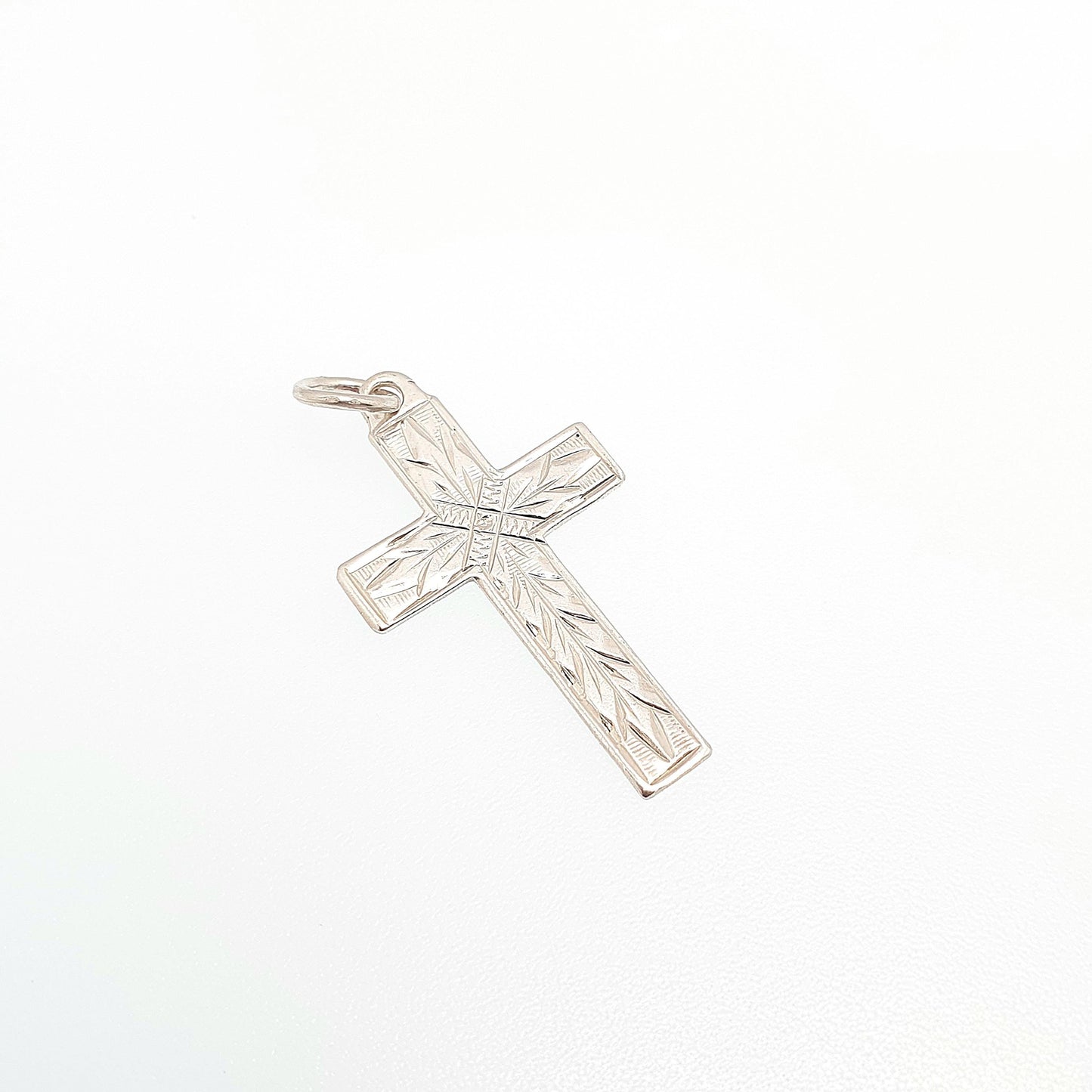 Antique Sterling Silver Crucifix Necklace Pendant Small Hand Engraved Cross Charm Christian Catholic Jewelry Vintage Womens Jewellery