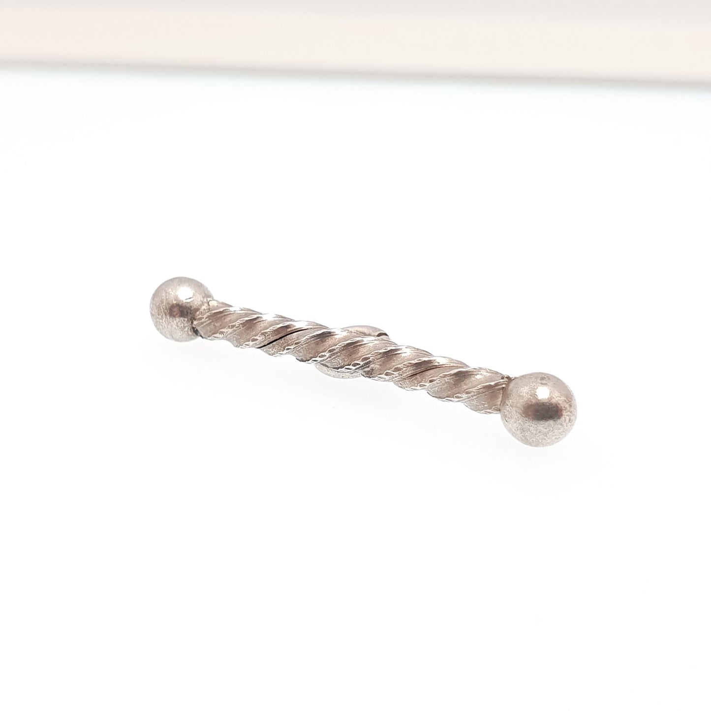 Antique Solid Silver T Bar Pendant Fob Victorian Necklace Twist and Ball Albertina Chain Pocket Watch Charm Vintage Womens Jewelry Jewellery