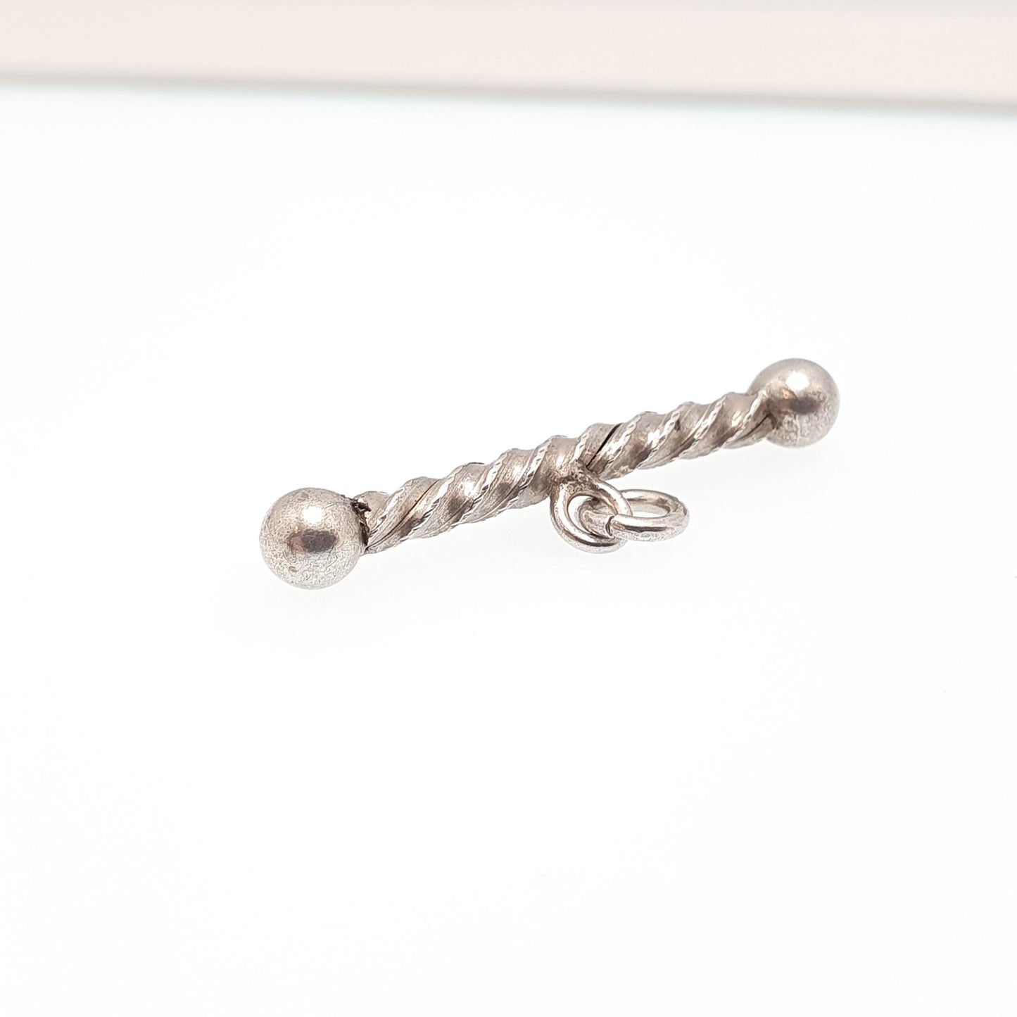 Antique Solid Silver T Bar Pendant Fob Victorian Necklace Twist and Ball Albertina Chain Pocket Watch Charm Vintage Womens Jewelry Jewellery
