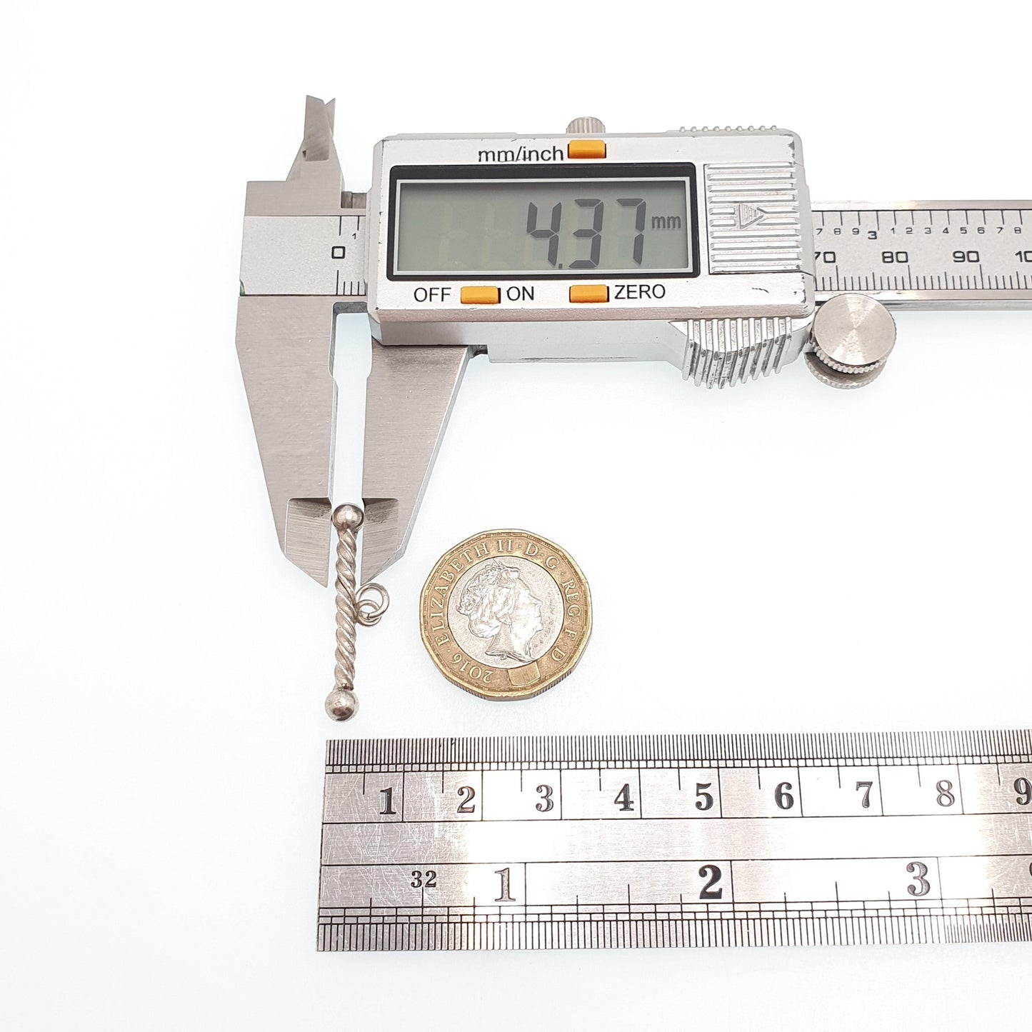 Antique Solid Silver T Bar Pendant Fob Victorian Necklace Twist and Ball Albertina Chain Pocket Watch Charm Vintage Womens Jewelry Jewellery