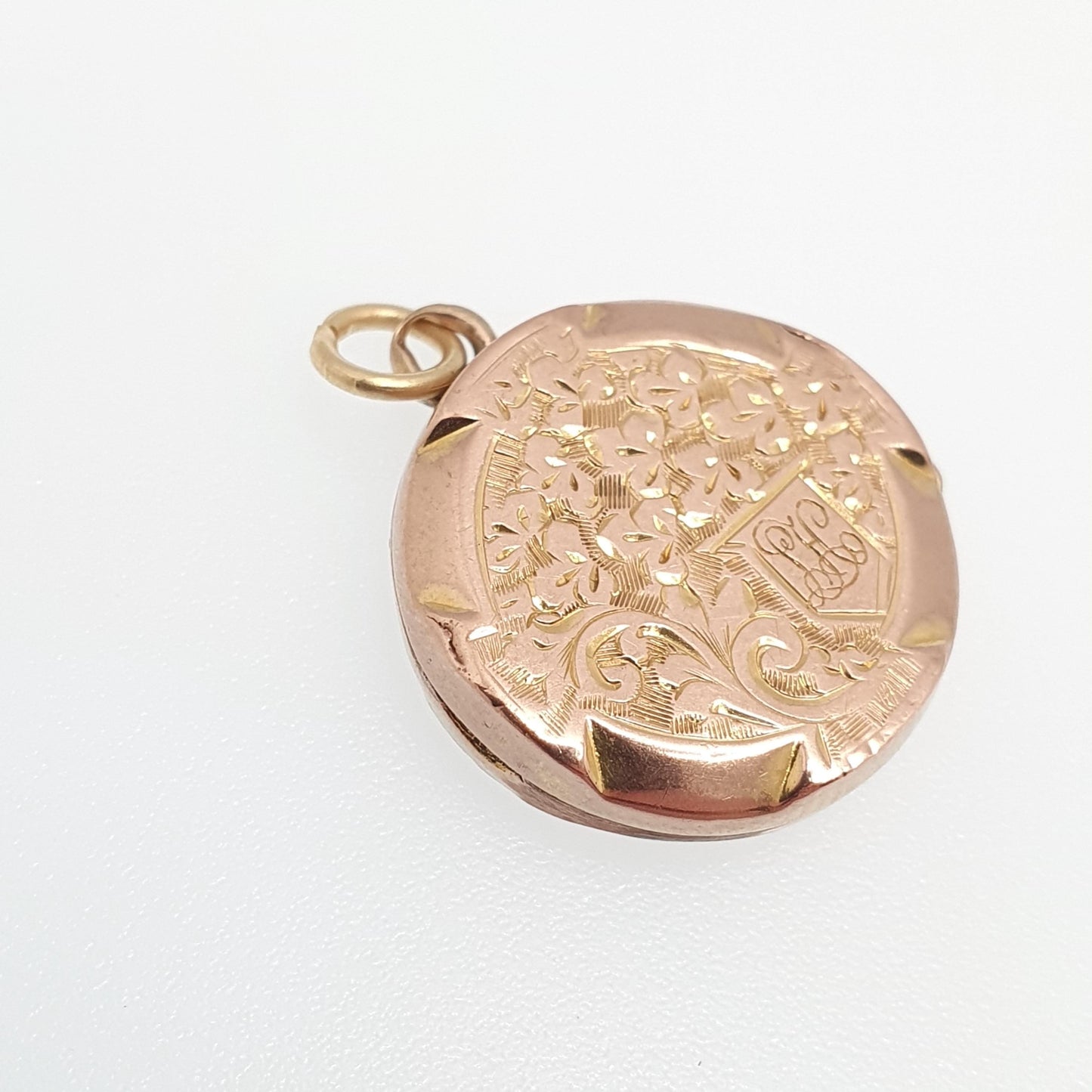 Antique 9ct Rose Gold Locket Round Circle Solid 9k 375 Engraved Small Cute Pendant Love Gift Back & Front Necklace Jewelry Womens Jewellery