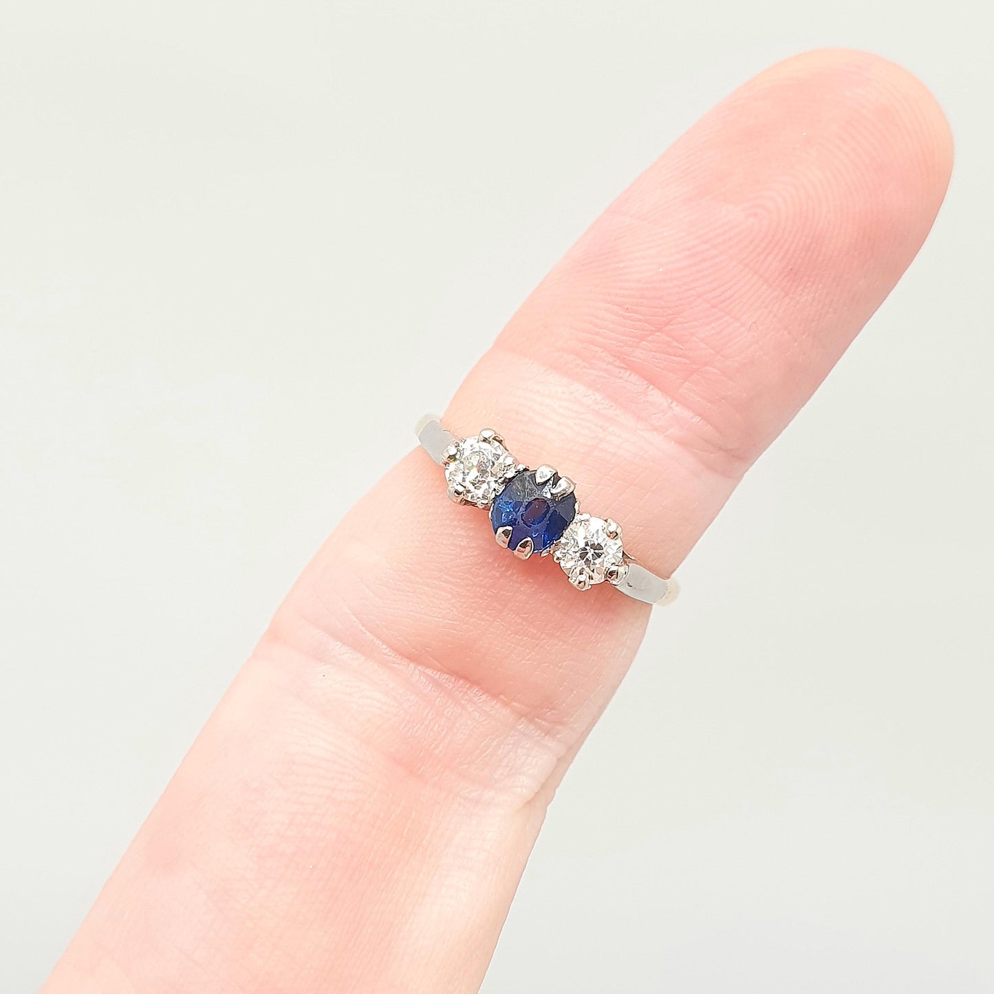 Antique Sapphire & Diamond Ring 18k 18ct Solid Gold 750 Trilogy Old Cut Art Deco 1920s Genuine Natural Gemstone Vintage Jewelry Jewellery