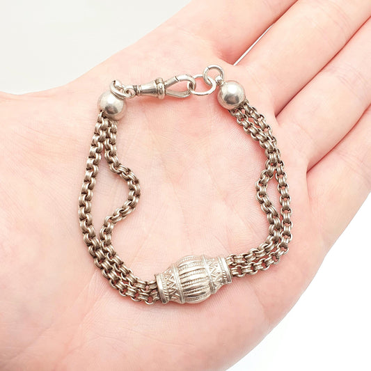 Antique Solid Silver Albertina Bracelet Victorian Etruscan Bead Belcher Link Engraved Chain 10.09g 19cm Vintage Womens Jewelry Jewellery