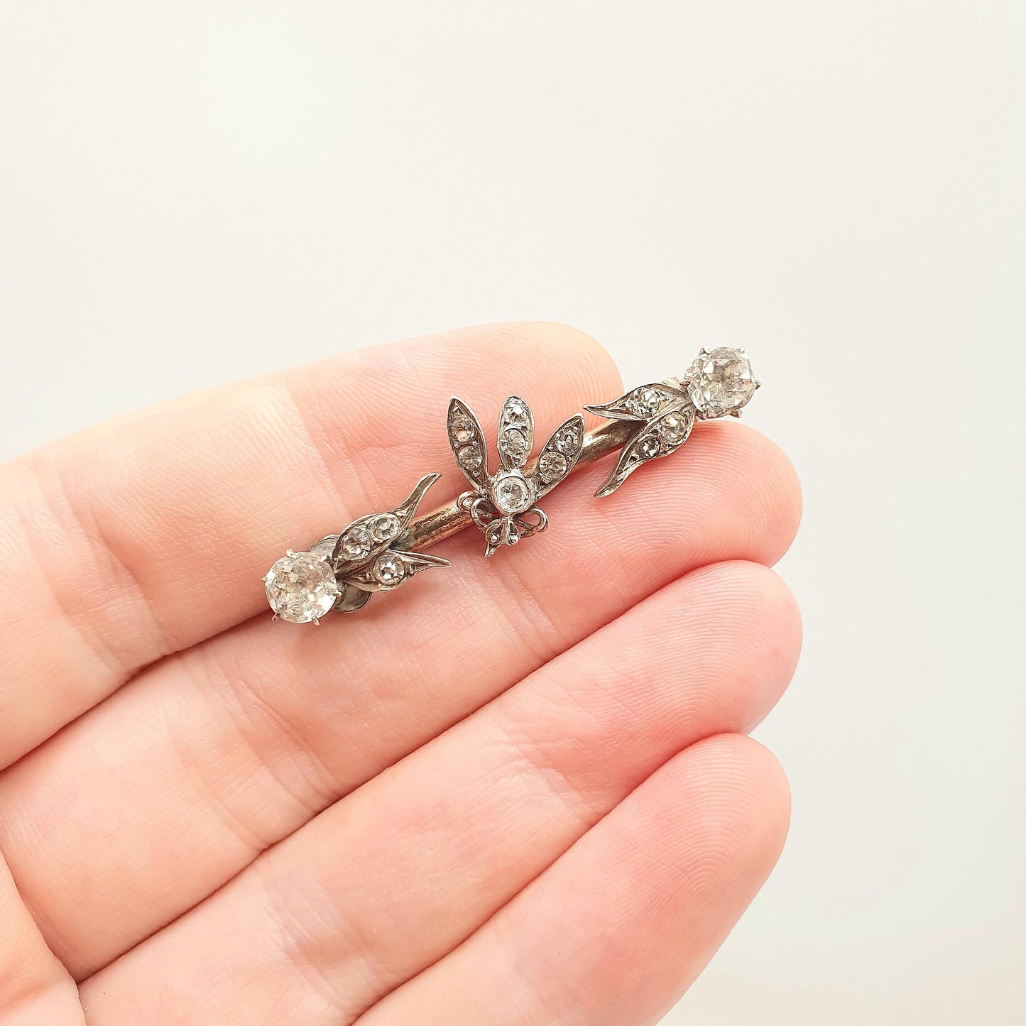 Antique Victorian Fly Brooch Solid Silver Diamond Paste Pastes Bar Pin Vintage 1800s Bug Insect Gift Vintage  Rare Womens Jewelry Jewellery