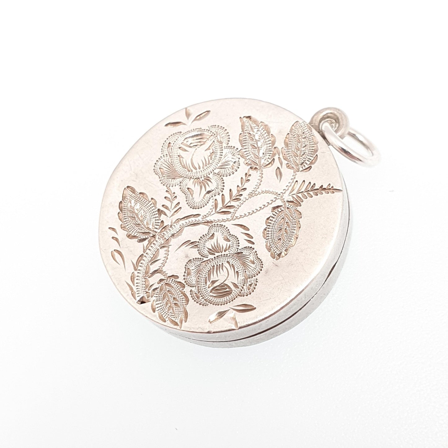 Antique Solid Silver Victorian Locket Round Flower Engraved Necklace Vintage Pendant Circle Aesthetic Picture Photo Womens Jewelry Jewellery