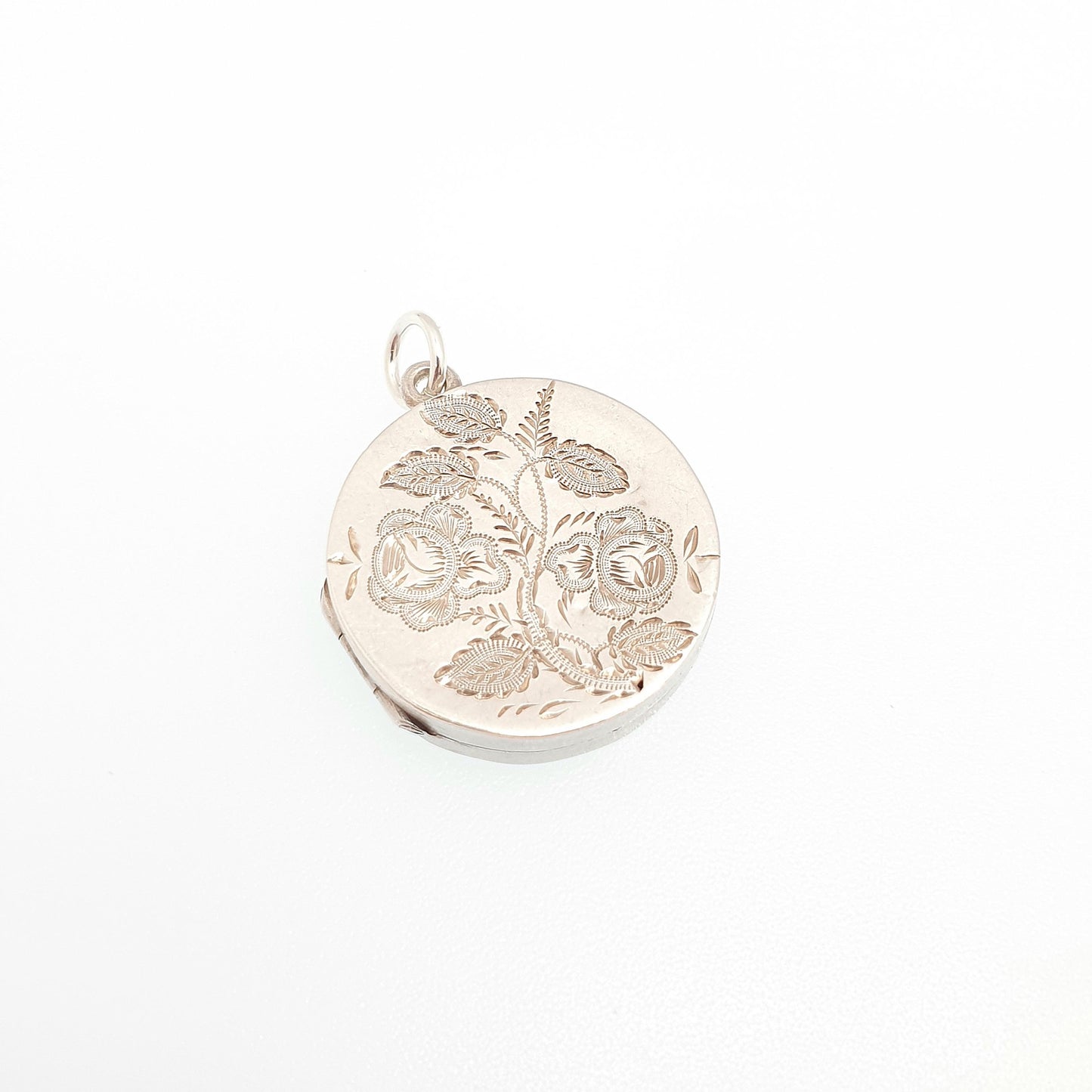 Antique Solid Silver Victorian Locket Round Flower Engraved Necklace Vintage Pendant Circle Aesthetic Picture Photo Womens Jewelry Jewellery