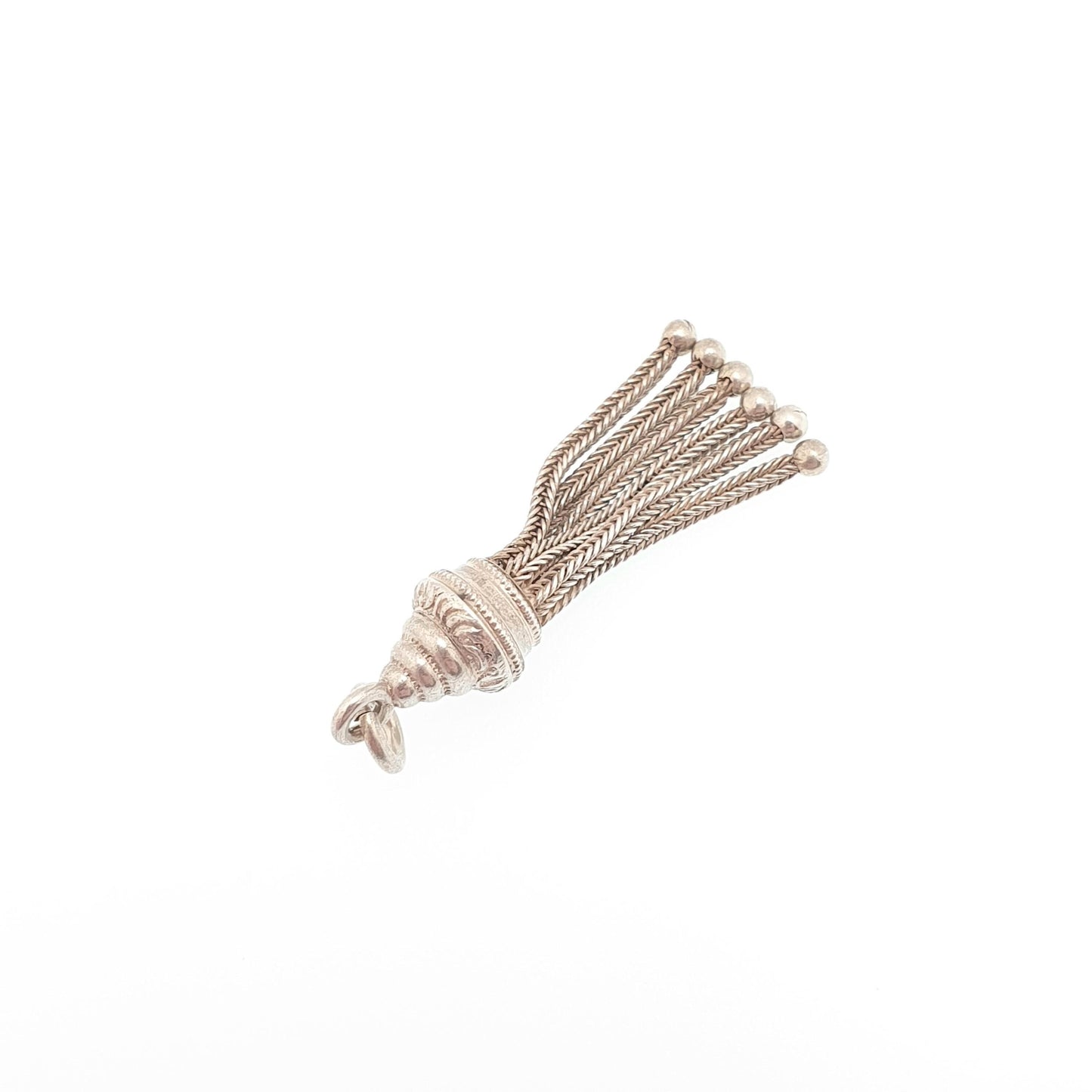 Antique Solid Silver Tassel Fob Victorian Necklace Pendant Bracelet Charm 1800s Genuine Albert Albertina Chain Vintage Womens Jewelry