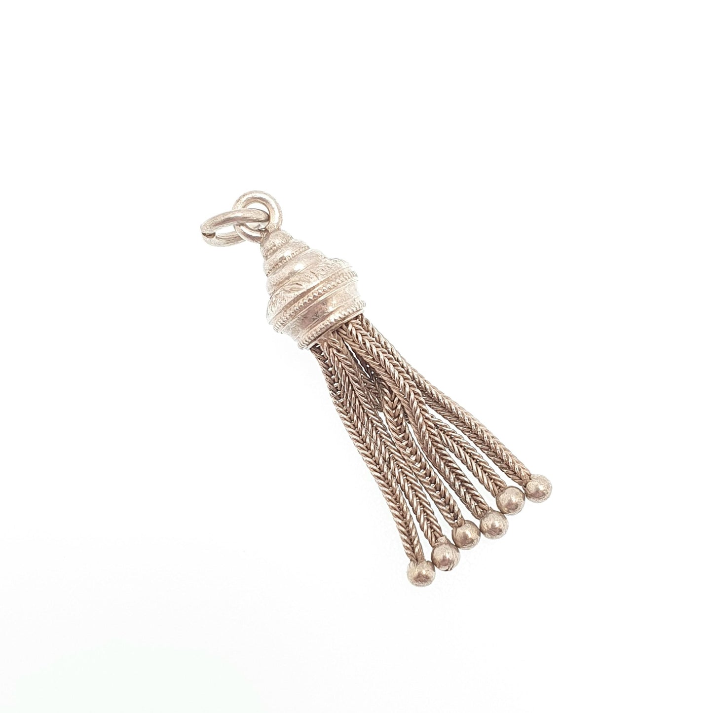 Antique Solid Silver Tassel Fob Victorian Necklace Pendant Bracelet Charm 1800s Genuine Albert Albertina Chain Vintage Womens Jewelry