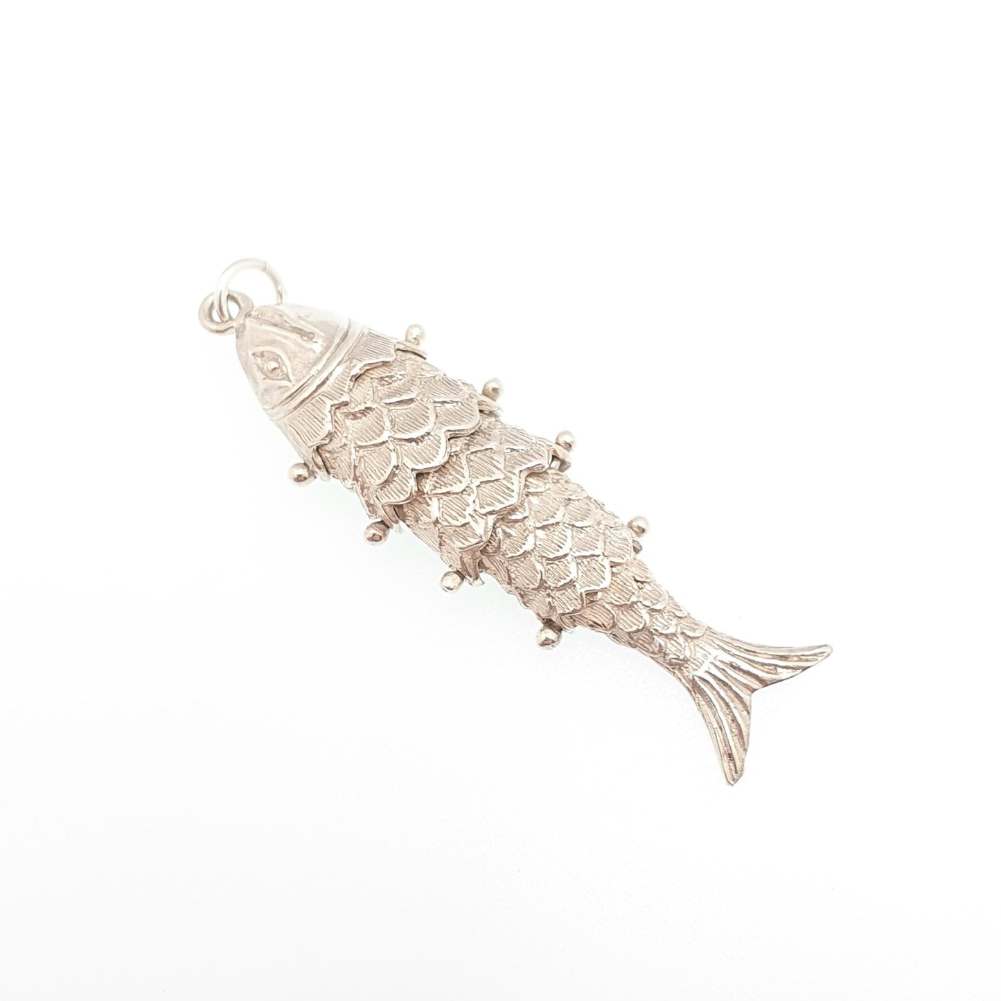 Vintage Solid Silver Articulated Fish Pendant Necklace Large Big Chinese Style Hinged Moving Tail Retro Mens Womens Jewelry Jewellery