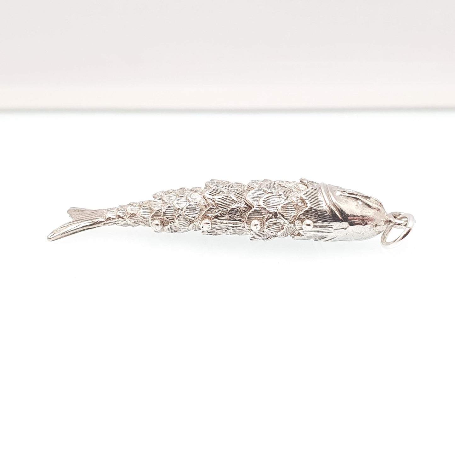 Vintage Solid Silver Articulated Fish Pendant Necklace Large Big Chinese Style Hinged Moving Tail Retro Mens Womens Jewelry Jewellery