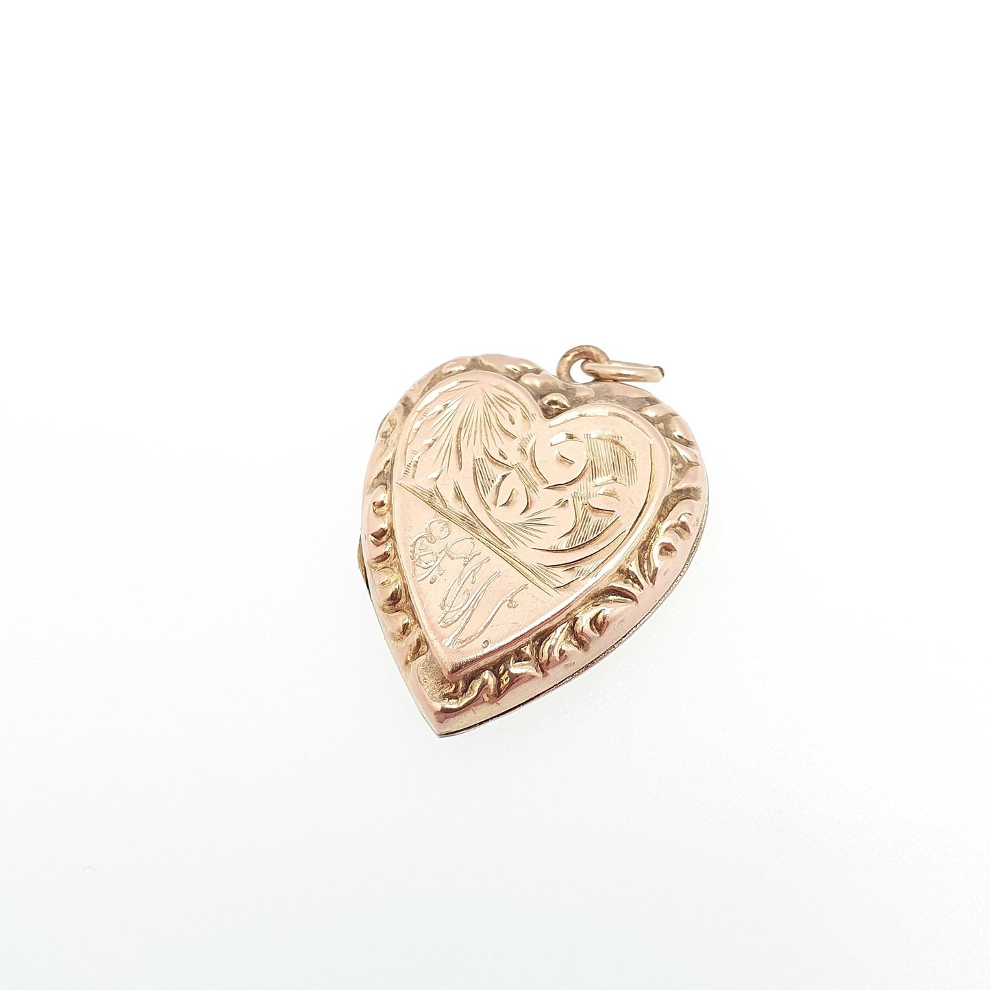 Antique 9ct Gold Heart Locket Embossed Hand Engraved Solid 9k 375 Pendant Fine Estate Love Back & Front Cute Necklace Jewelry Jewellery