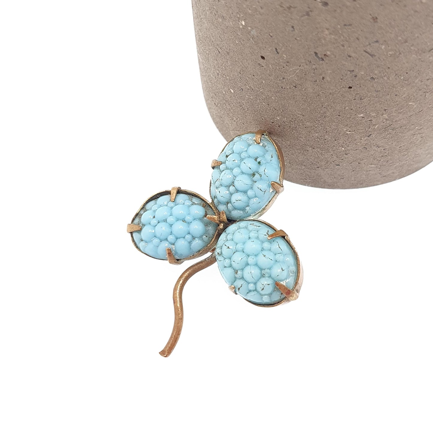 Antique Victorian Faux Turquoise Clover Brooch Gold Tone Good Luck Lucky Irish Three Leaf Pin  Vintage 1800s Jewelry Jewellery