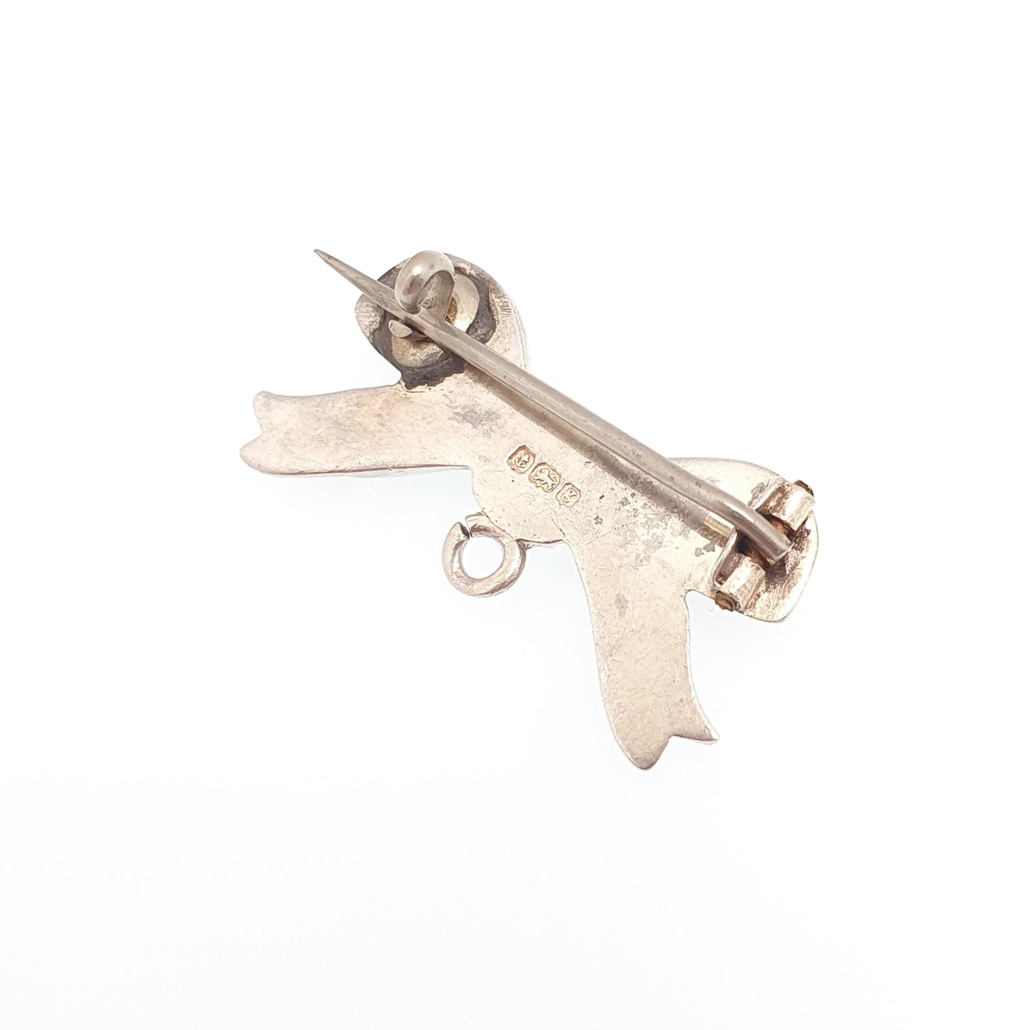 Antique Sterling Silver Enamel Bow Brooch Pin Green Champleve 1906 Hallmarked Nurse Fob Edwardian Vintage Womens Ladies Jewelry Jewellery