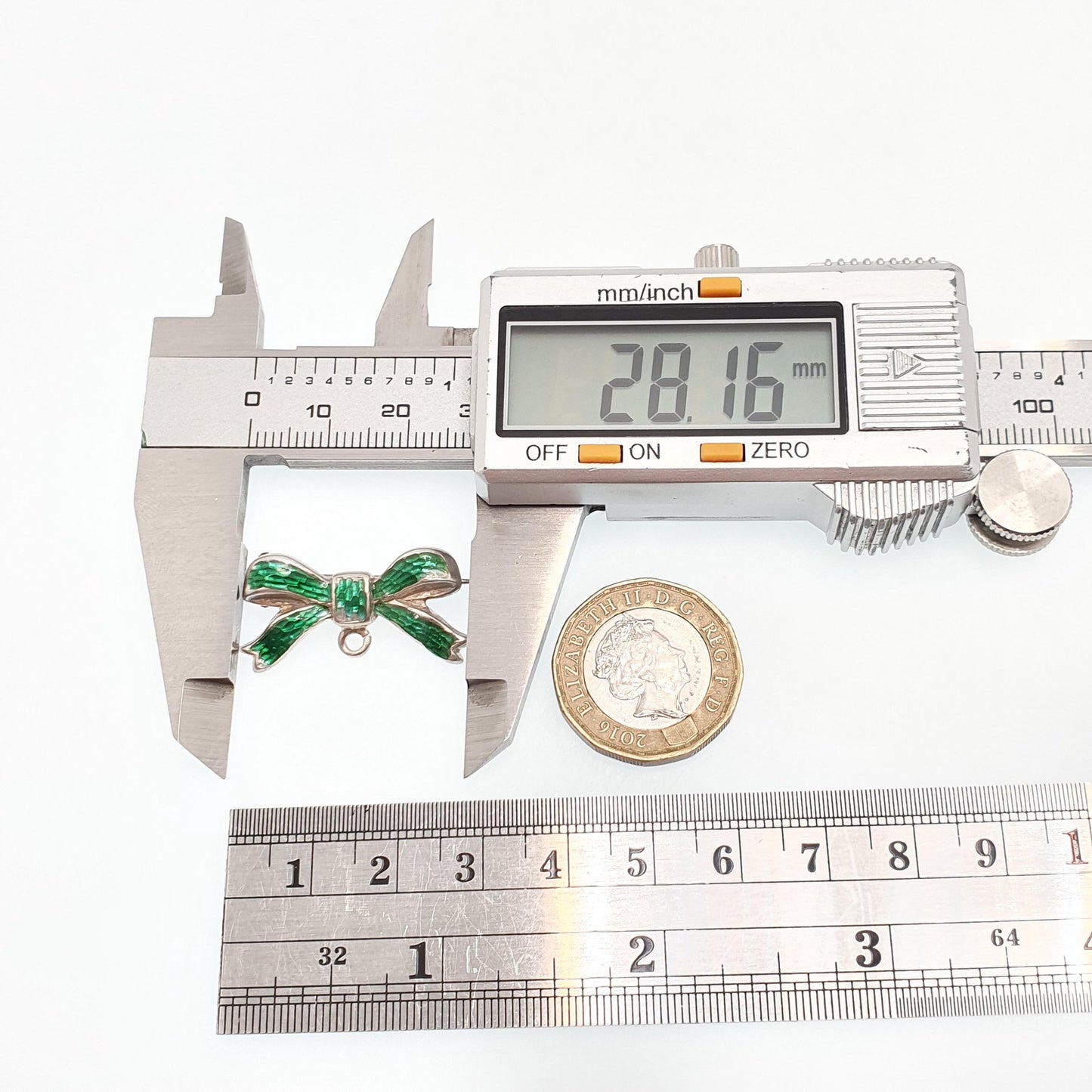 Antique Sterling Silver Enamel Bow Brooch Pin Green Champleve 1906 Hallmarked Nurse Fob Edwardian Vintage Womens Ladies Jewelry Jewellery