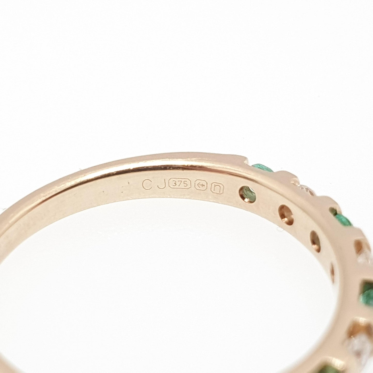 Solid 9k Gold Emerald Diamond Ring Half Eternity Brilliant Cut Solid 9ct 375 Estate Fine Retro Genuine Gemstone Jewelry Jewellery Womens