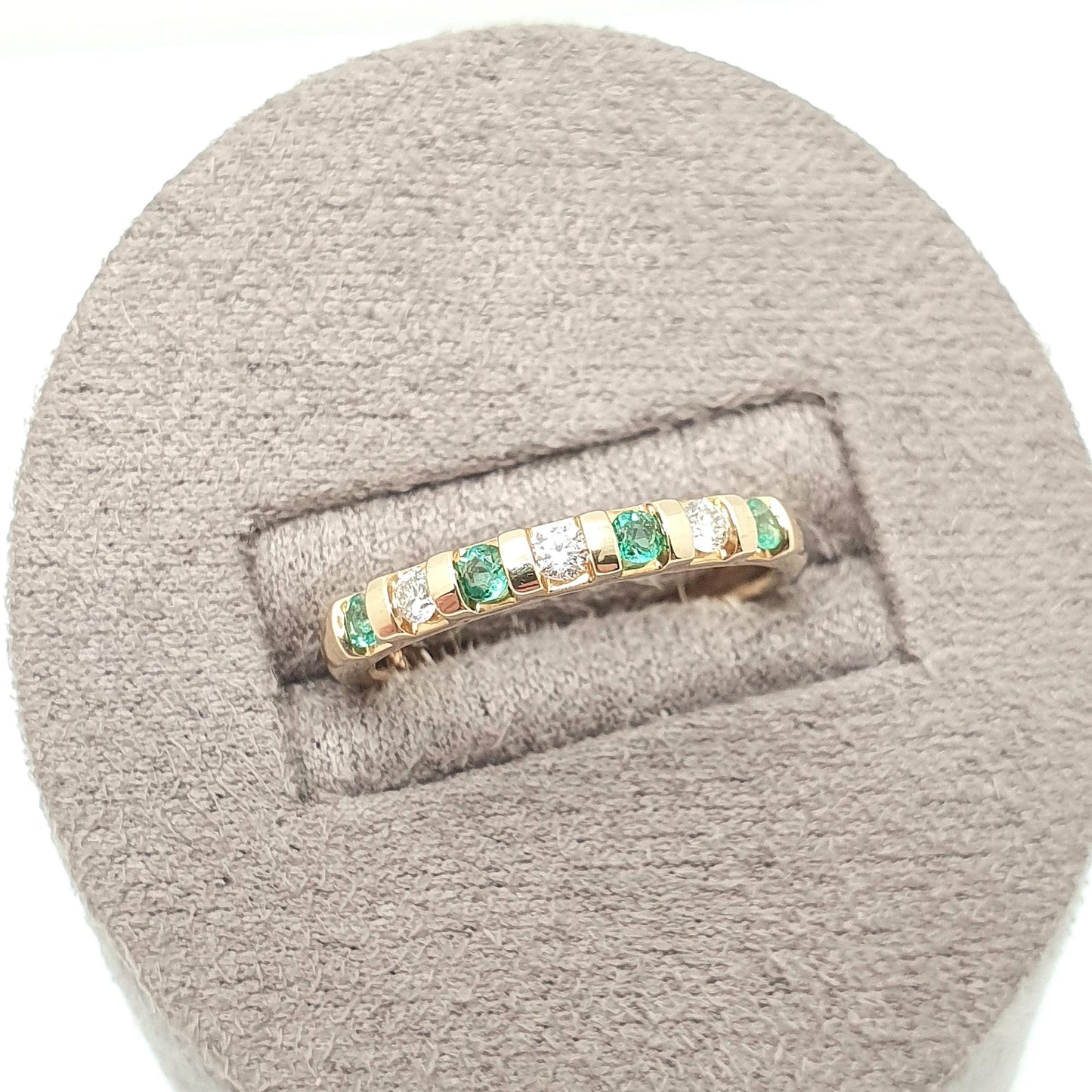 Solid 9k Gold Emerald Diamond Ring Half Eternity Brilliant Cut Solid 9ct 375 Estate Fine Retro Genuine Gemstone Jewelry Jewellery Womens