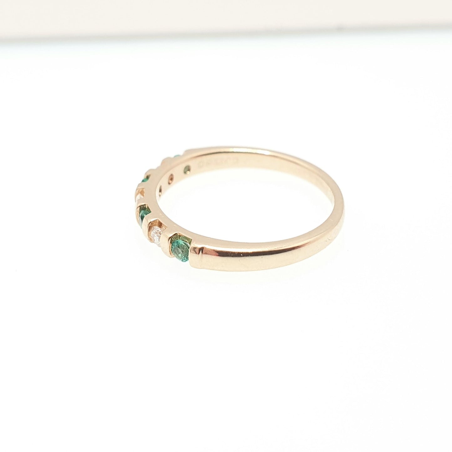 Solid 9k Gold Emerald Diamond Ring Half Eternity Brilliant Cut Solid 9ct 375 Estate Fine Retro Genuine Gemstone Jewelry Jewellery Womens