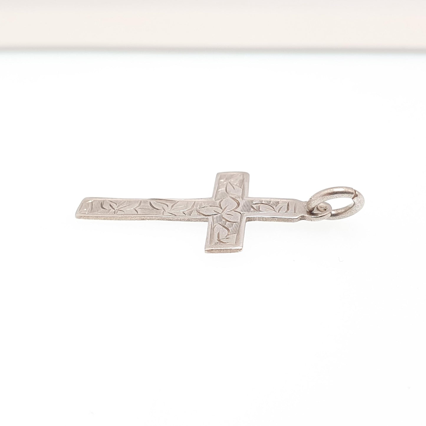 Antique Sterling Silver Crucifix Necklace Pendant 1899 Hallmark Victorian Engraved Cross Catholic Christian Jewellery Jewelry Vintage Womens