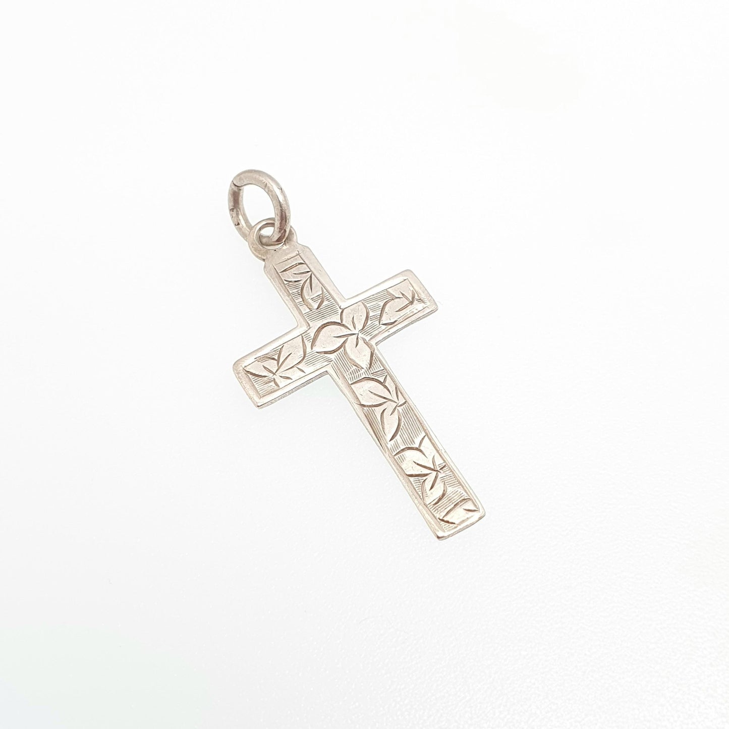 Antique Sterling Silver Crucifix Necklace Pendant 1899 Hallmark Victorian Engraved Cross Catholic Christian Jewellery Jewelry Vintage Womens