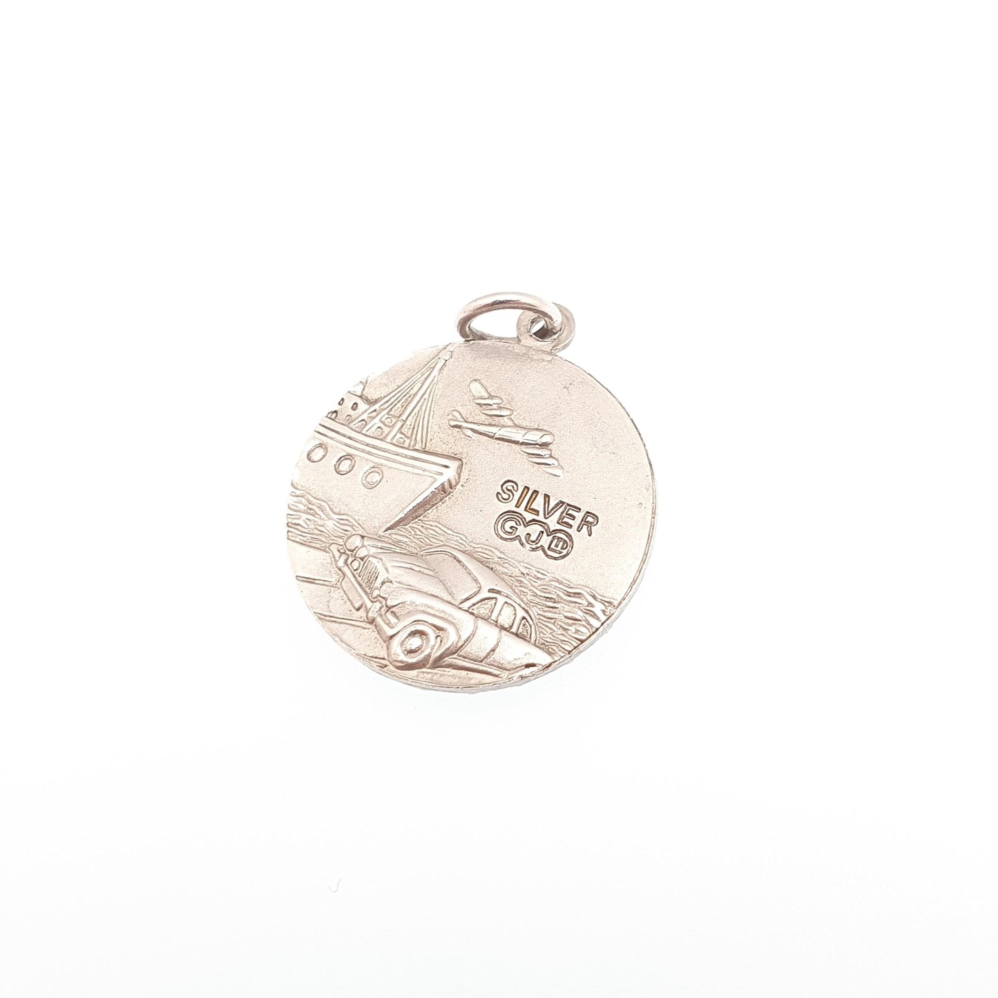GEORG JENSEN Vintage Sterling Silver St Christopher Pendant Necklace Small Plane Car Double Sided Genuine Saint Jewellery Jewelry Women