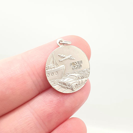 GEORG JENSEN Vintage Sterling Silver St Christopher Pendant Necklace Small Plane Car Double Sided Genuine Saint Jewellery Jewelry Women