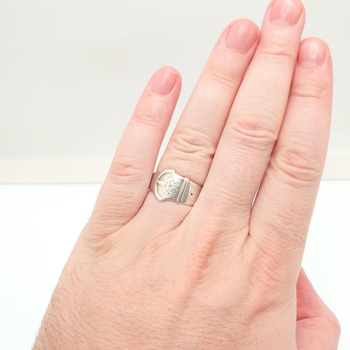 Vintage Sterling Silver Belt Buckle Thick Band Ring Chunky 1981 Solid 925 Victorian Revival Big Large Unisex Womens Mens Jewelry Jewellery