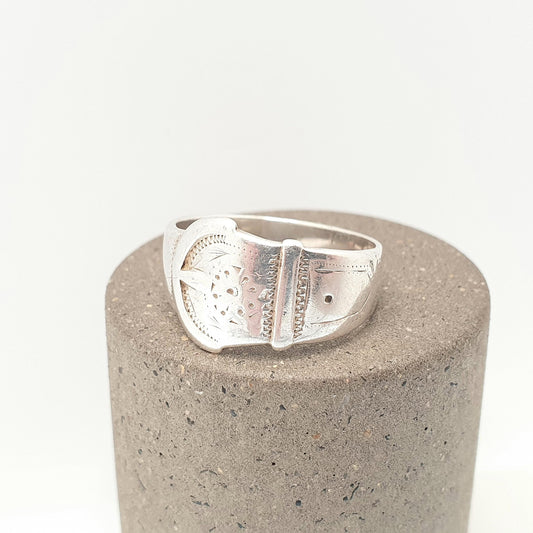 Vintage Sterling Silver Belt Buckle Thick Band Ring Chunky 1981 Solid 925 Victorian Revival Big Large Unisex Womens Mens Jewelry Jewellery