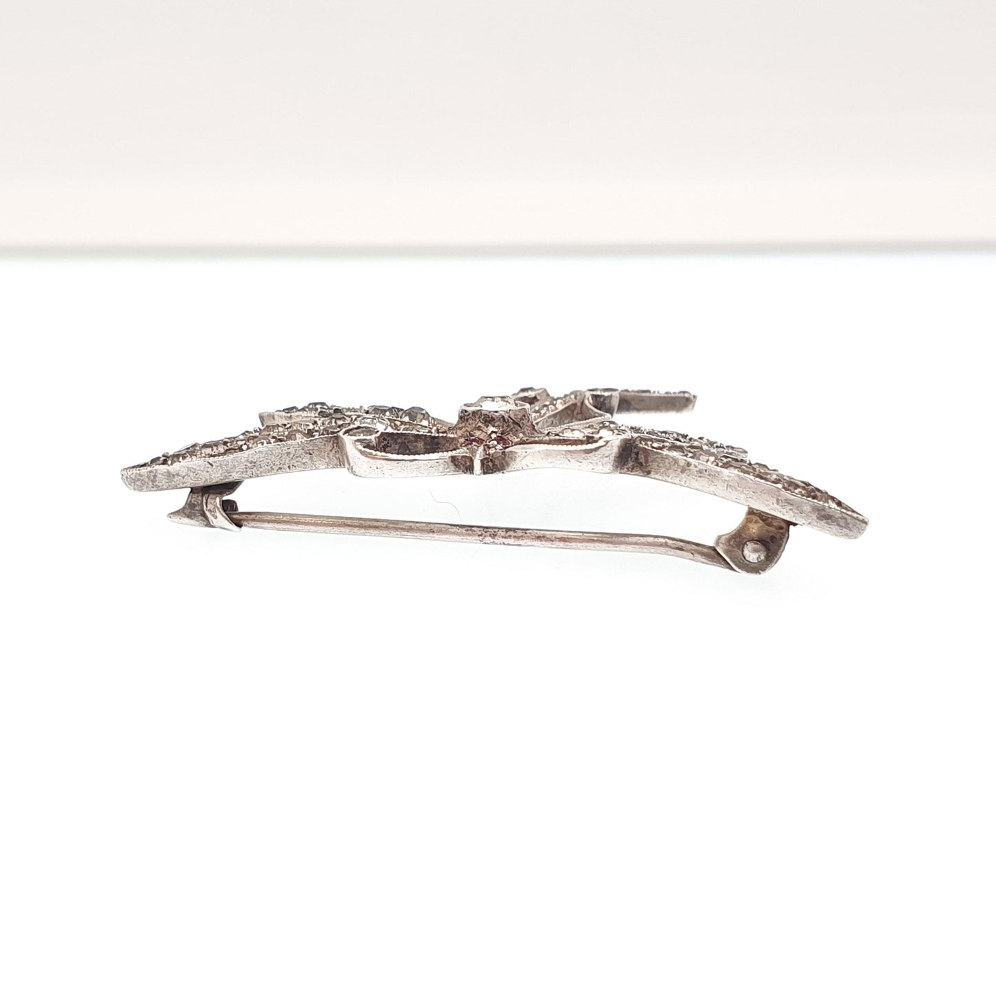 Antique Sterling Silver Dragonfly Brooch Ruby & Diamond Paste Edwardian Insect Fly 1920s Vintage Womens Red Jewelry Bug Jewellery