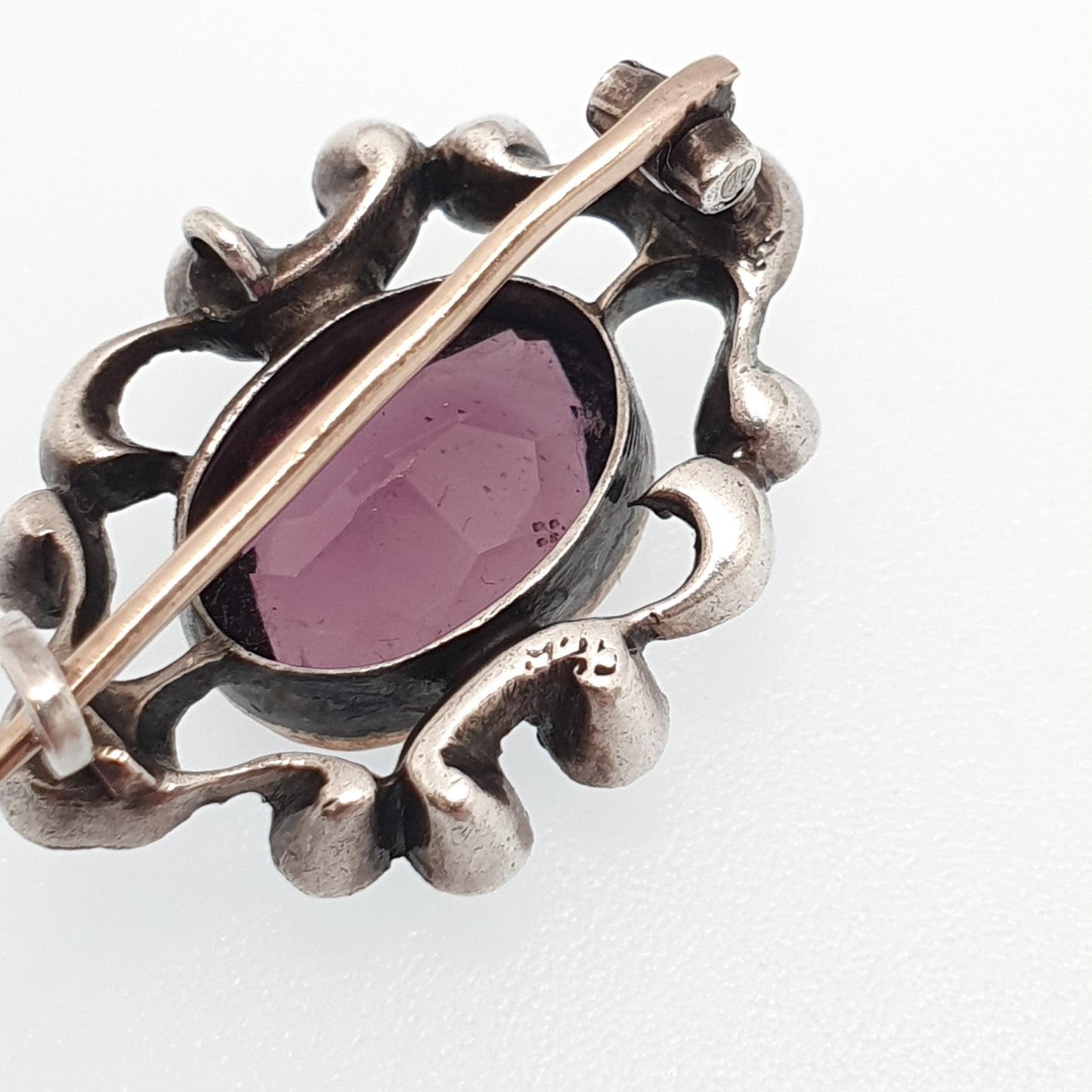 Antique Solid Silver Amethyst Paste Brooch Victorian Cluster Diamond Pastes Oval Shape Genuine 1800s Vintage Womens Ladies Jewelry Jewellery