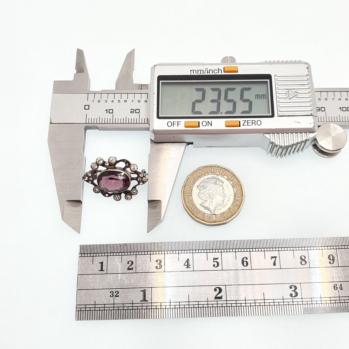 Antique Solid Silver Amethyst Paste Brooch Victorian Cluster Diamond Pastes Oval Shape Genuine 1800s Vintage Womens Ladies Jewelry Jewellery