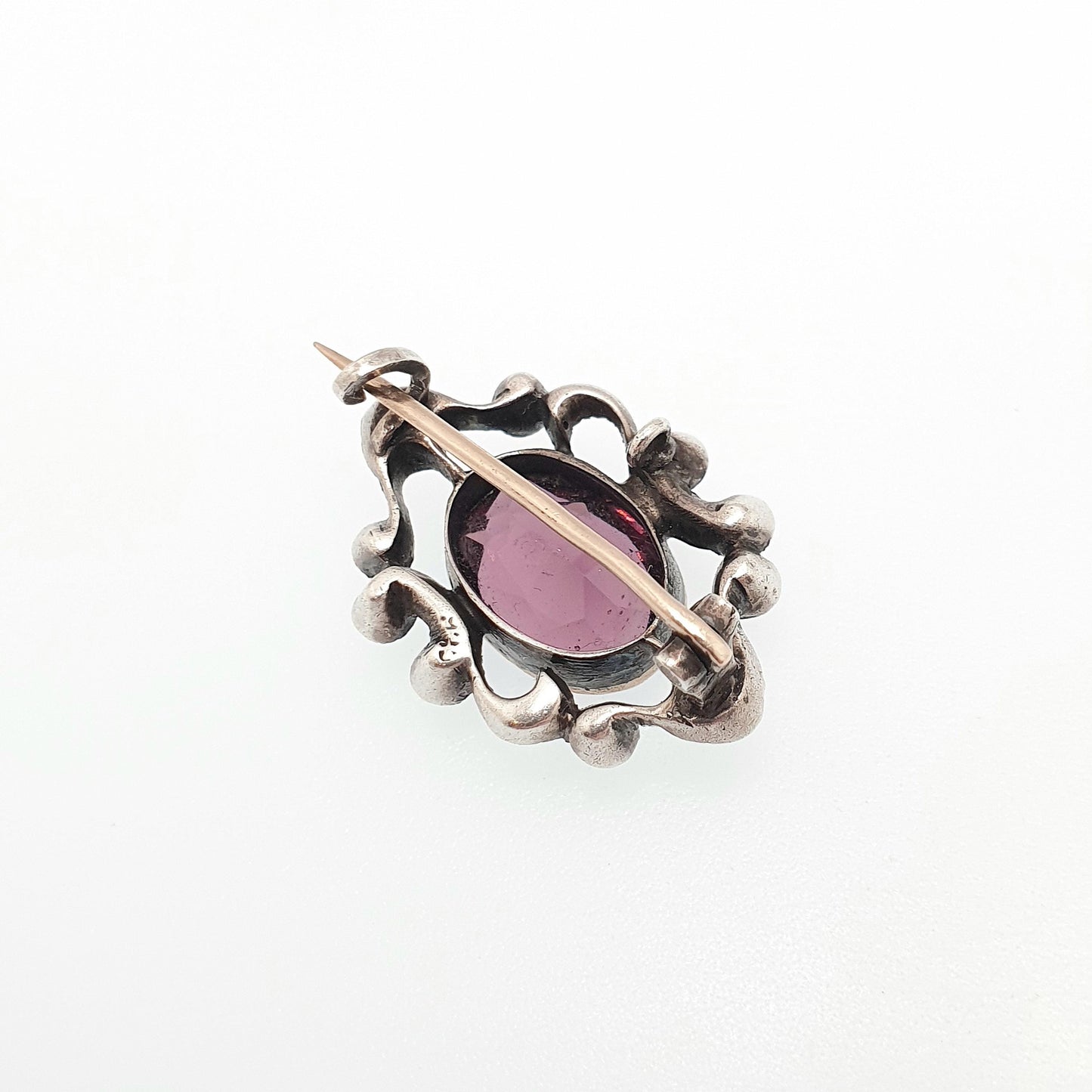 Antique Solid Silver Amethyst Paste Brooch Victorian Cluster Diamond Pastes Oval Shape Genuine 1800s Vintage Womens Ladies Jewelry Jewellery