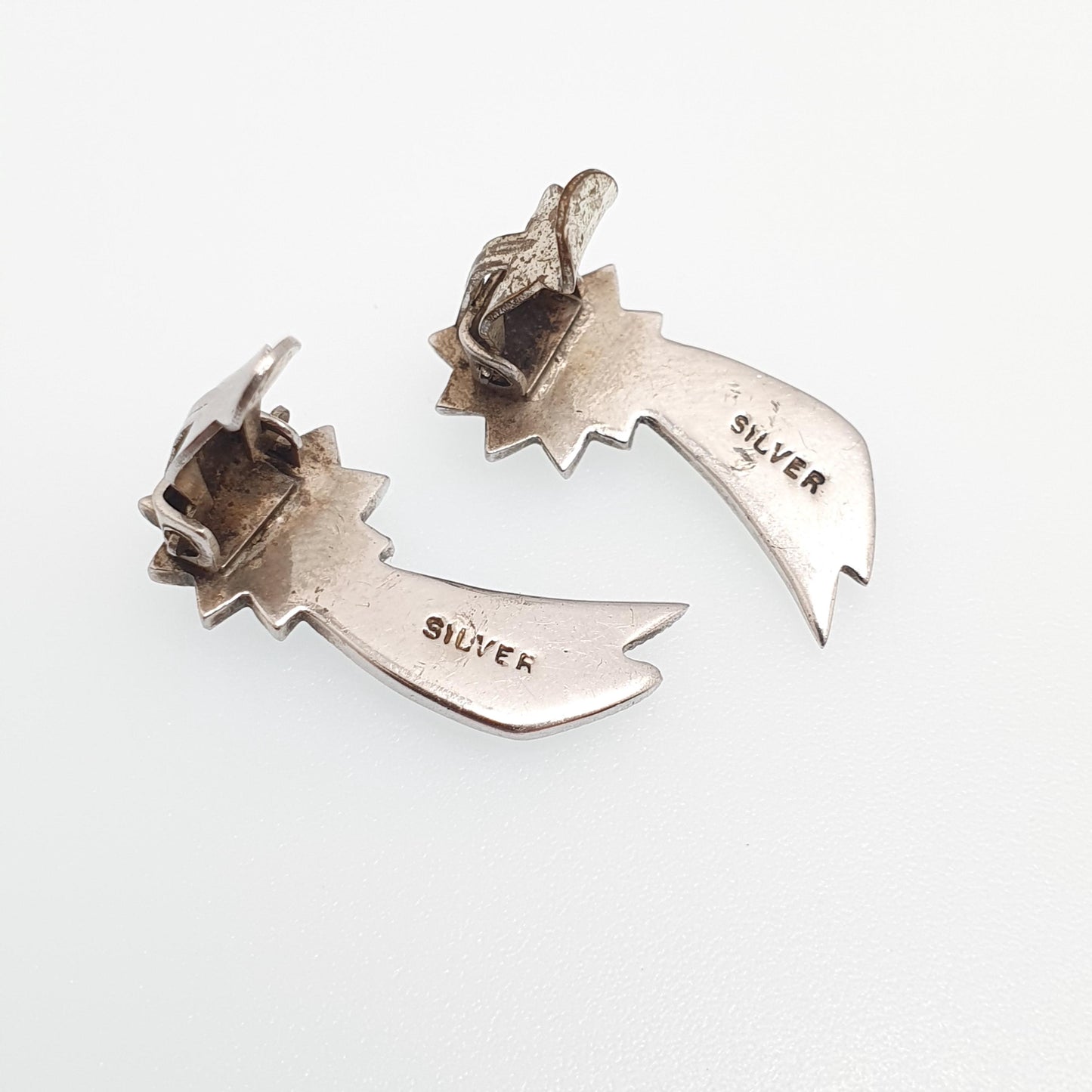 Antique Solid Silver Shooting Star Earrings Diamond Paste Art Deco Clip On 1920s Vintage Sparkly Celestial Stars Night Jewelry Jewellery