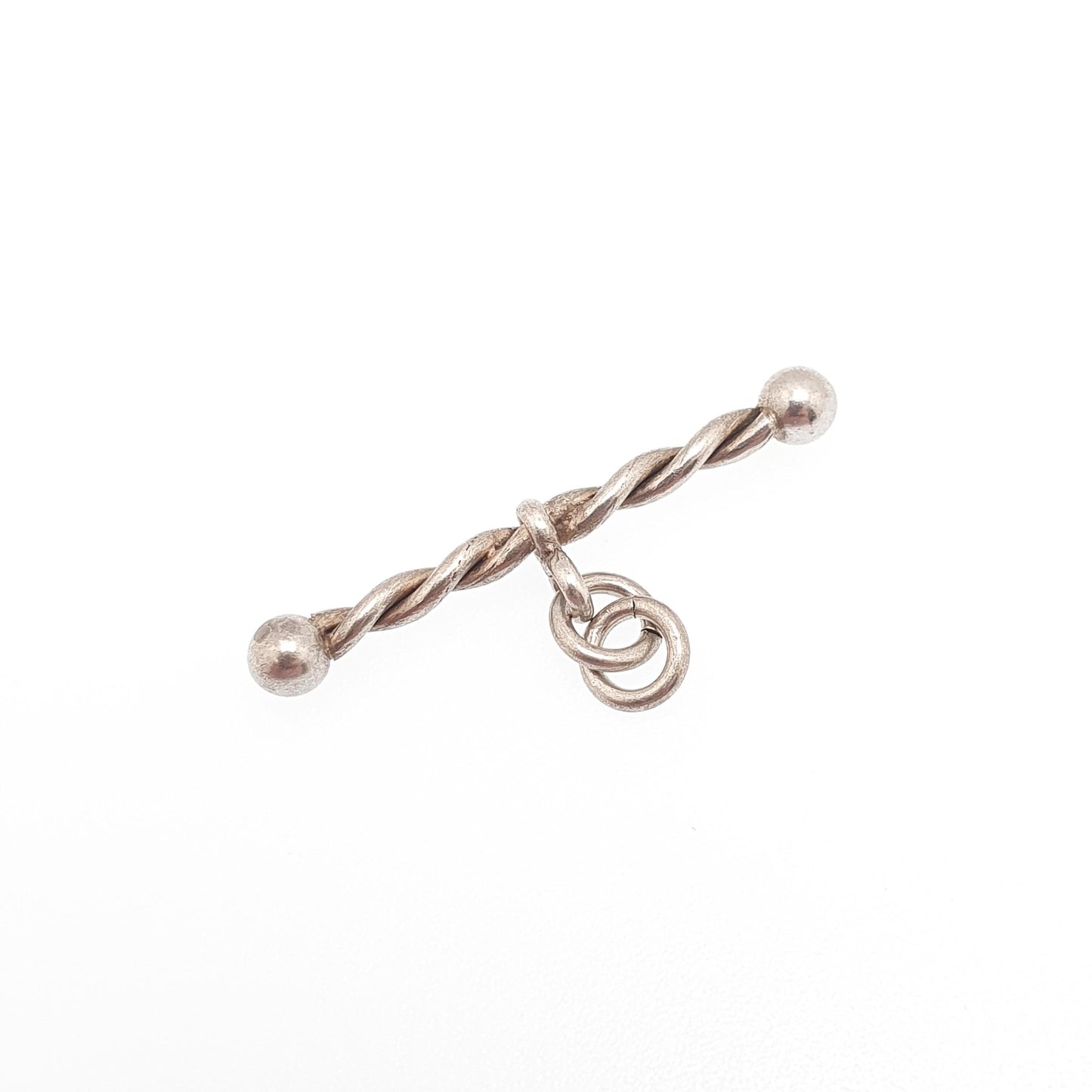 Antique Solid Silver T Bar Pendant Fob Victorian Necklace Albertina Chain Pocket Watch Charm 1800s Plain Vintage Womens Jewelry Jewellery