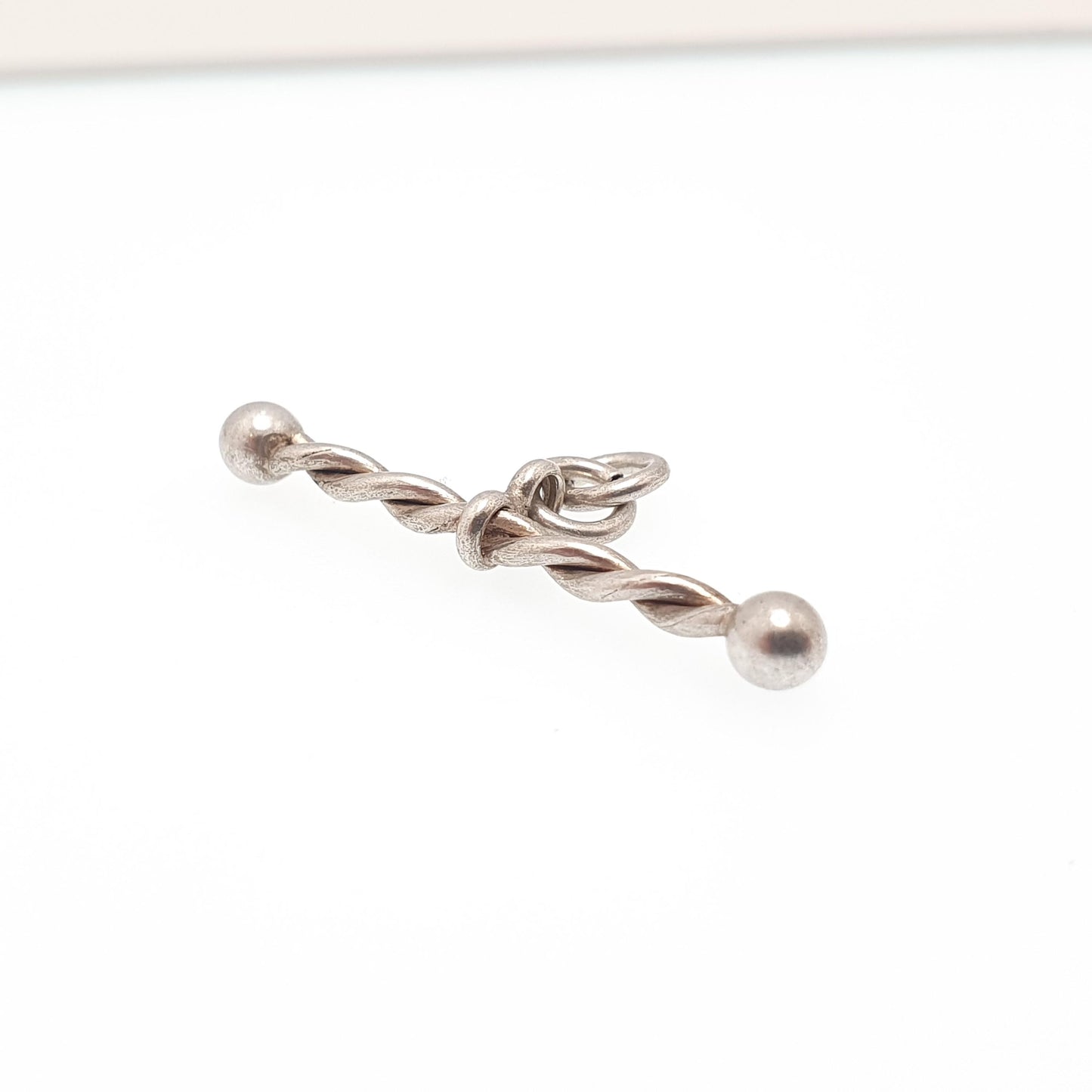 Antique Solid Silver T Bar Pendant Fob Victorian Necklace Albertina Chain Pocket Watch Charm 1800s Plain Vintage Womens Jewelry Jewellery