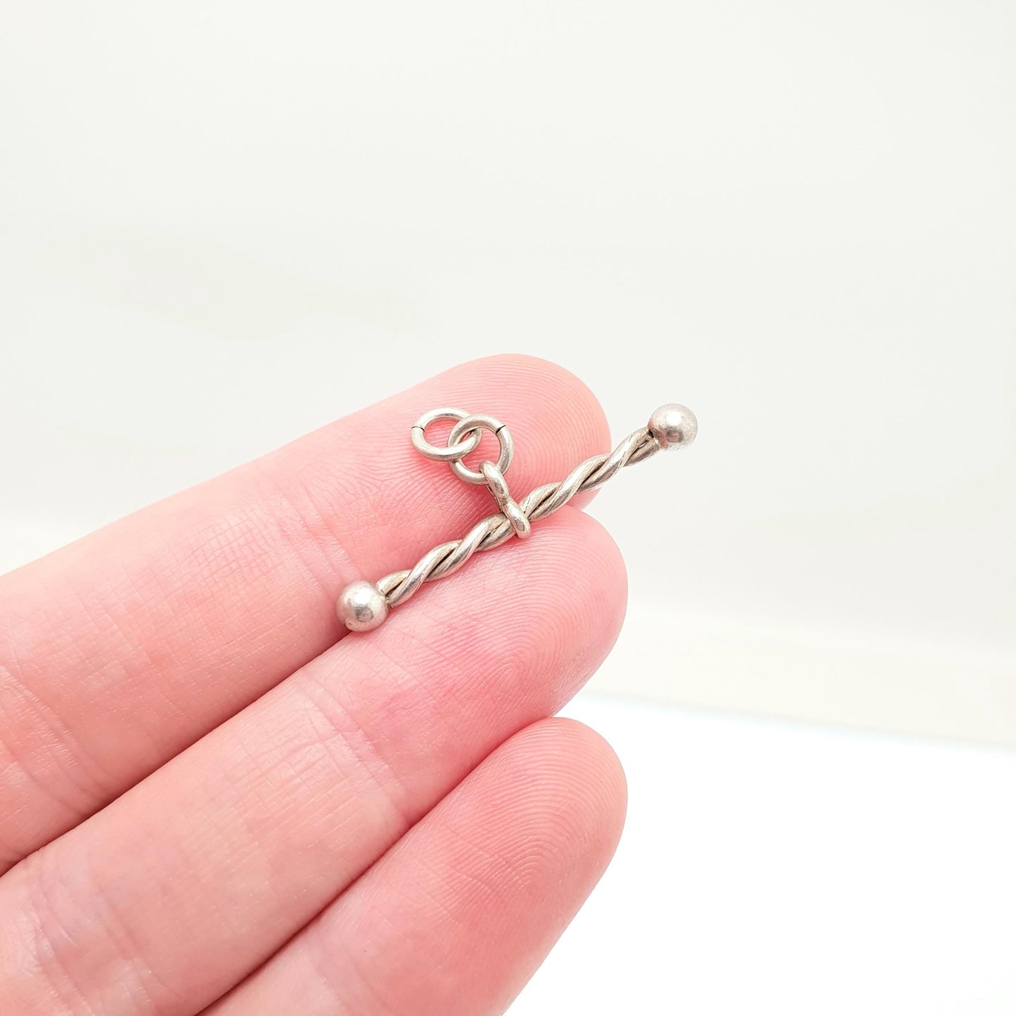 Antique Solid Silver T Bar Pendant Fob Victorian Necklace Albertina Chain Pocket Watch Charm 1800s Plain Vintage Womens Jewelry Jewellery