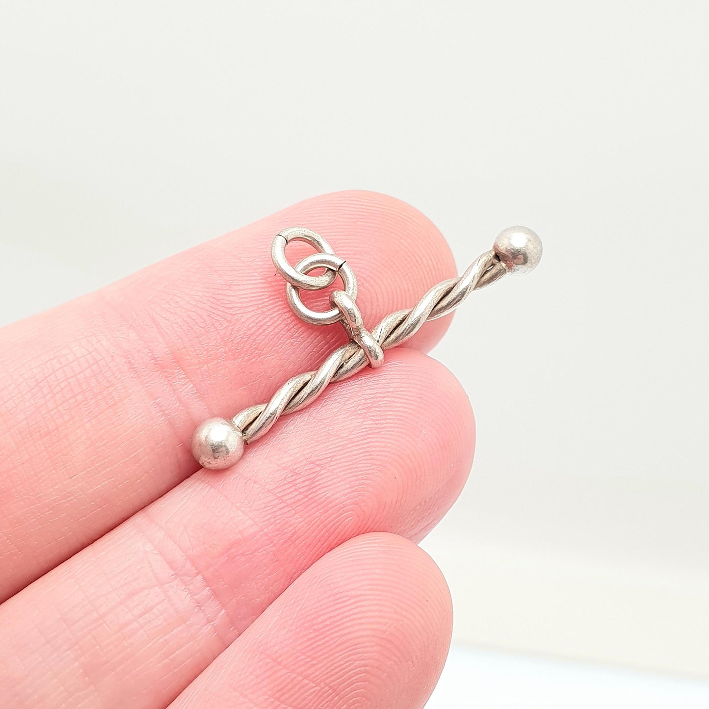 Antique Solid Silver T Bar Pendant Fob Victorian Necklace Albertina Chain Pocket Watch Charm 1800s Plain Vintage Womens Jewelry Jewellery