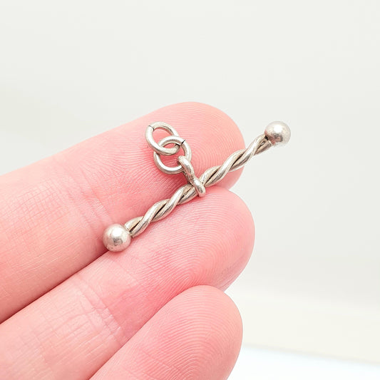 Antique Solid Silver T Bar Pendant Fob Victorian Necklace Albertina Chain Pocket Watch Charm 1800s Plain Vintage Womens Jewelry Jewellery