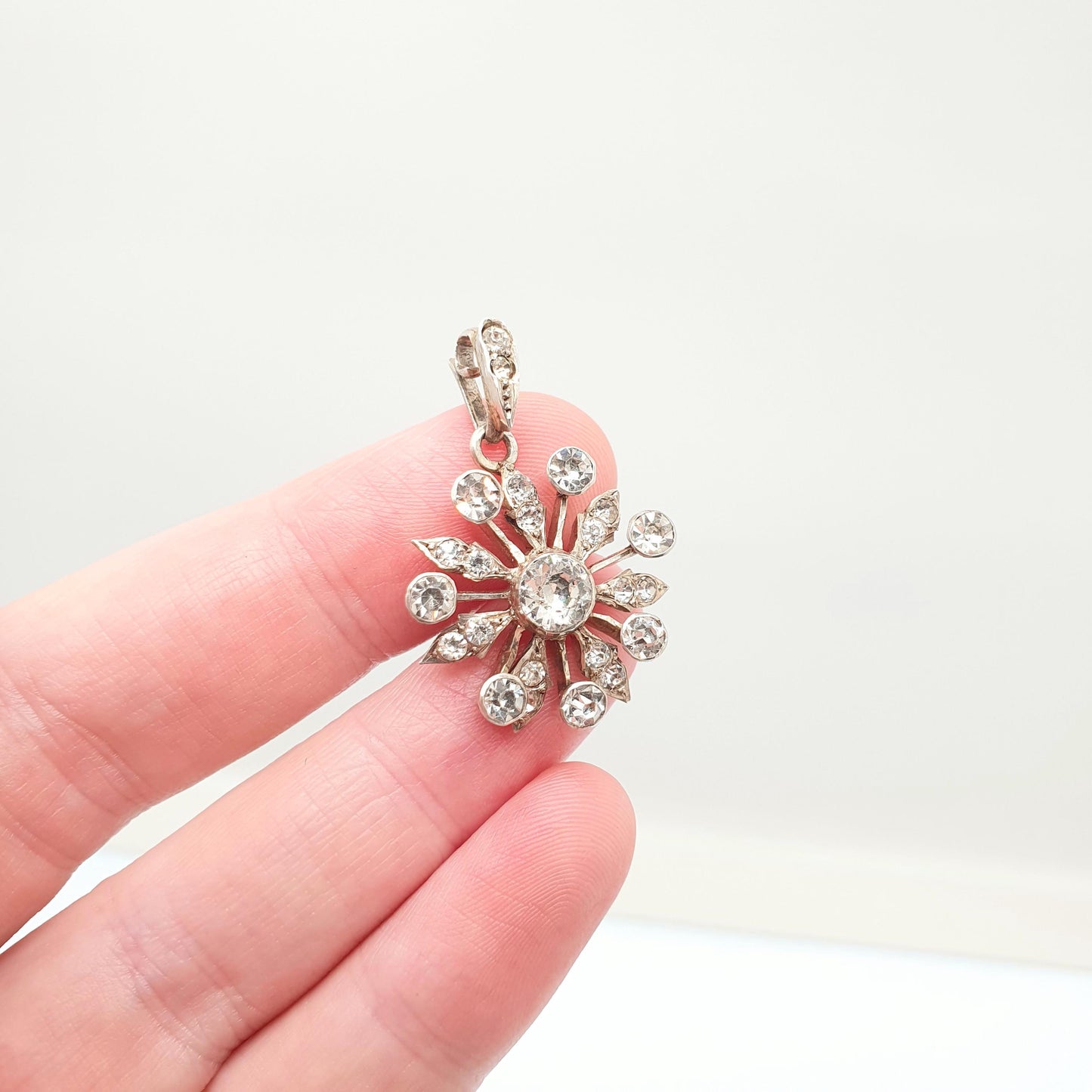 Antique Sterling Silver Star Pendant Diamond Paste Necklace Victorian Sparkly Celesital Vintage 1800s Night Womens Jewelry Jewellery