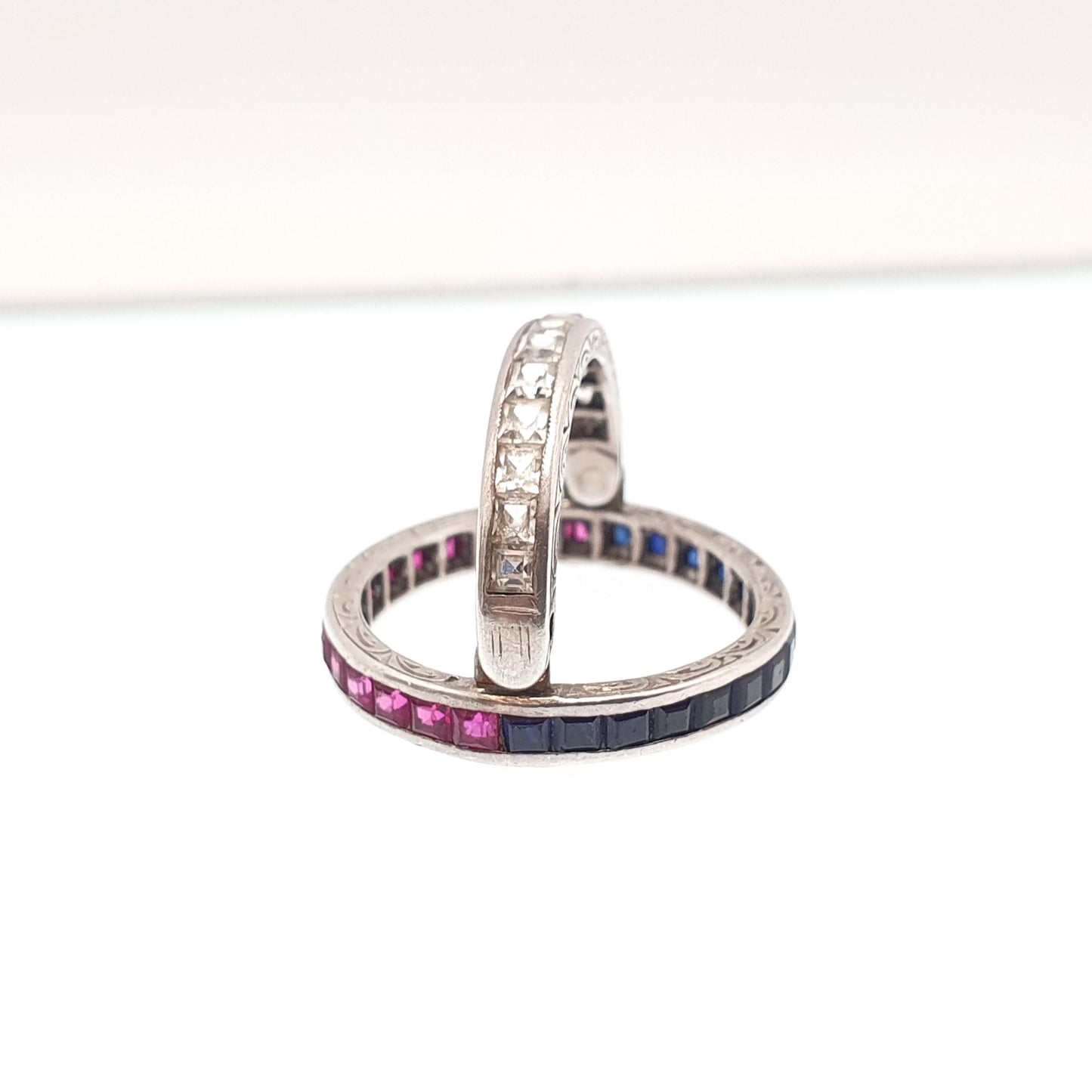 Antique Day & Night Ring Solid Silver Blue Sapphire Ruby and White Sapphire Eternity Ring Flip Over Hinge Vintage Womens Jewelry Jewellery