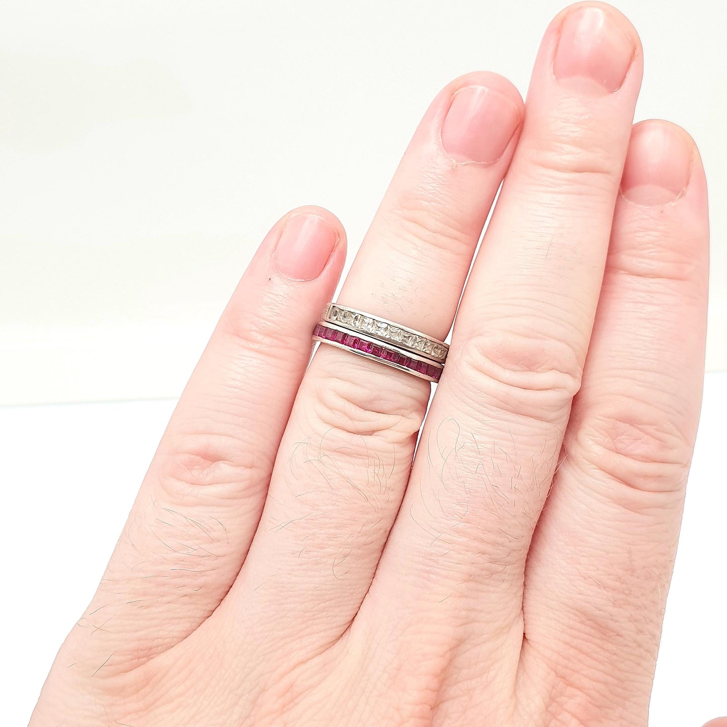 Antique Day & Night Ring Solid Silver Blue Sapphire Ruby and White Sapphire Eternity Ring Flip Over Hinge Vintage Womens Jewelry Jewellery