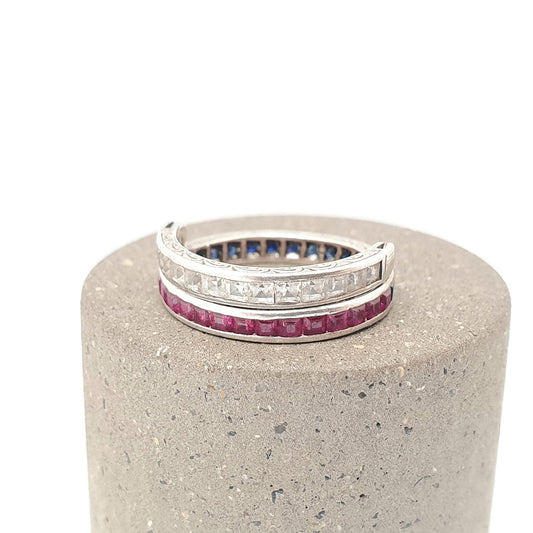 Antique Day & Night Ring Solid Silver Blue Sapphire Ruby and White Sapphire Eternity Ring Flip Over Hinge Vintage Womens Jewelry Jewellery