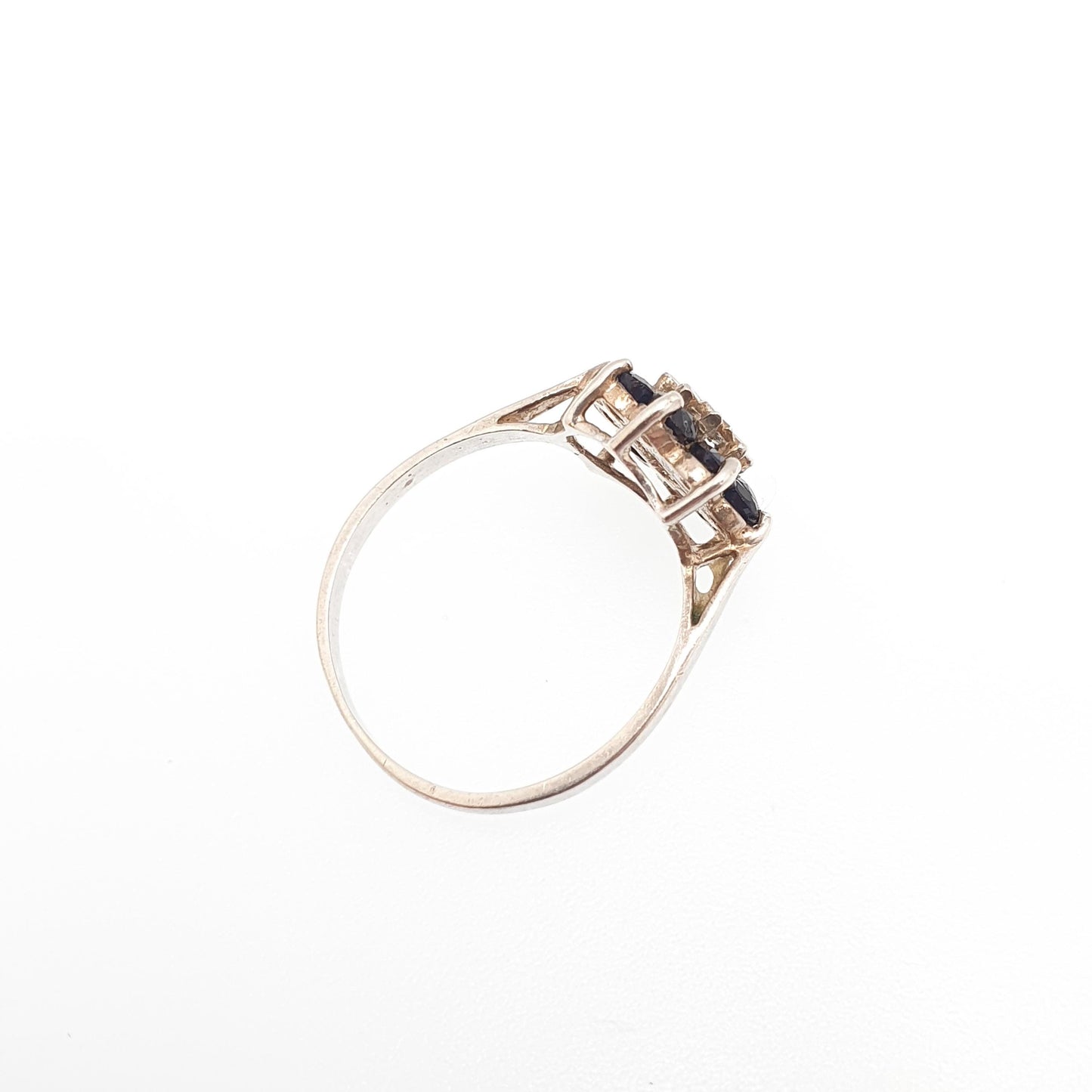 Vintage Sterling Silver Sapphire Ring Cluster Halo Dark Blue Gemstone 1980 Hallmark Sparkly Retro 925 Womens Girls Jewelry Jewellery