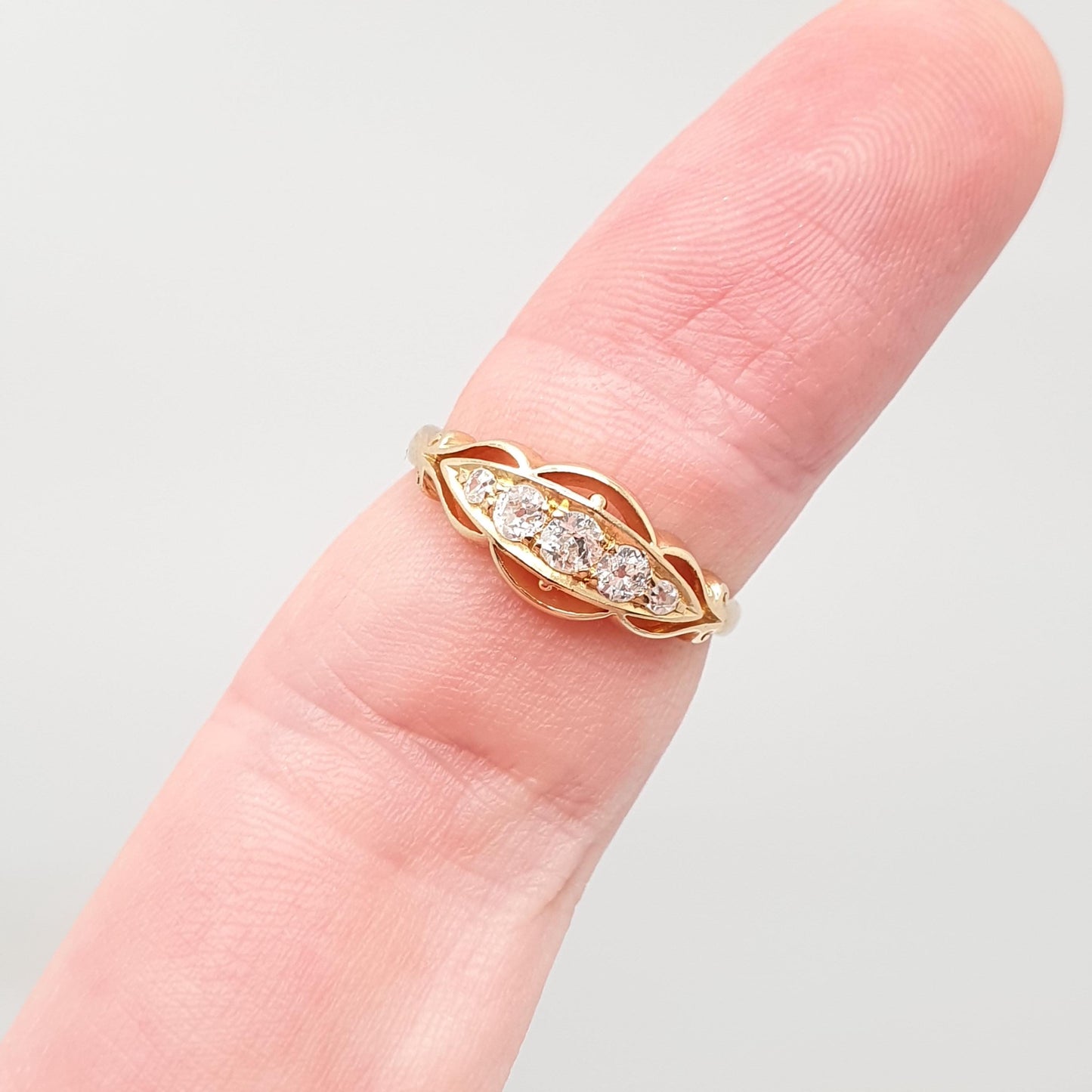 Antique 18k 18ct Gold Diamond Ring Boat Natural Old Cut 1912 Hallmark Solid 750 Engagement Wedding Estate Women Vintage Jewelry Jewellery