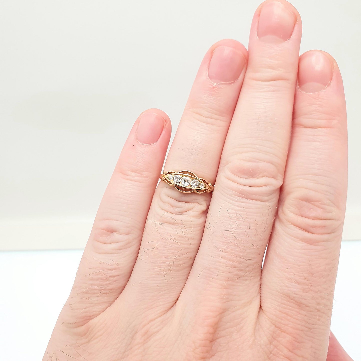 Antique 18k 18ct Gold Diamond Ring Boat Natural Old Cut 1912 Hallmark Solid 750 Engagement Wedding Estate Women Vintage Jewelry Jewellery