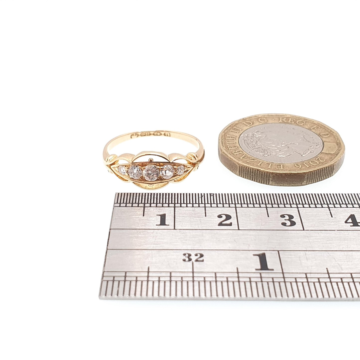 Antique 18k 18ct Gold Diamond Ring Boat Natural Old Cut 1912 Hallmark Solid 750 Engagement Wedding Estate Women Vintage Jewelry Jewellery