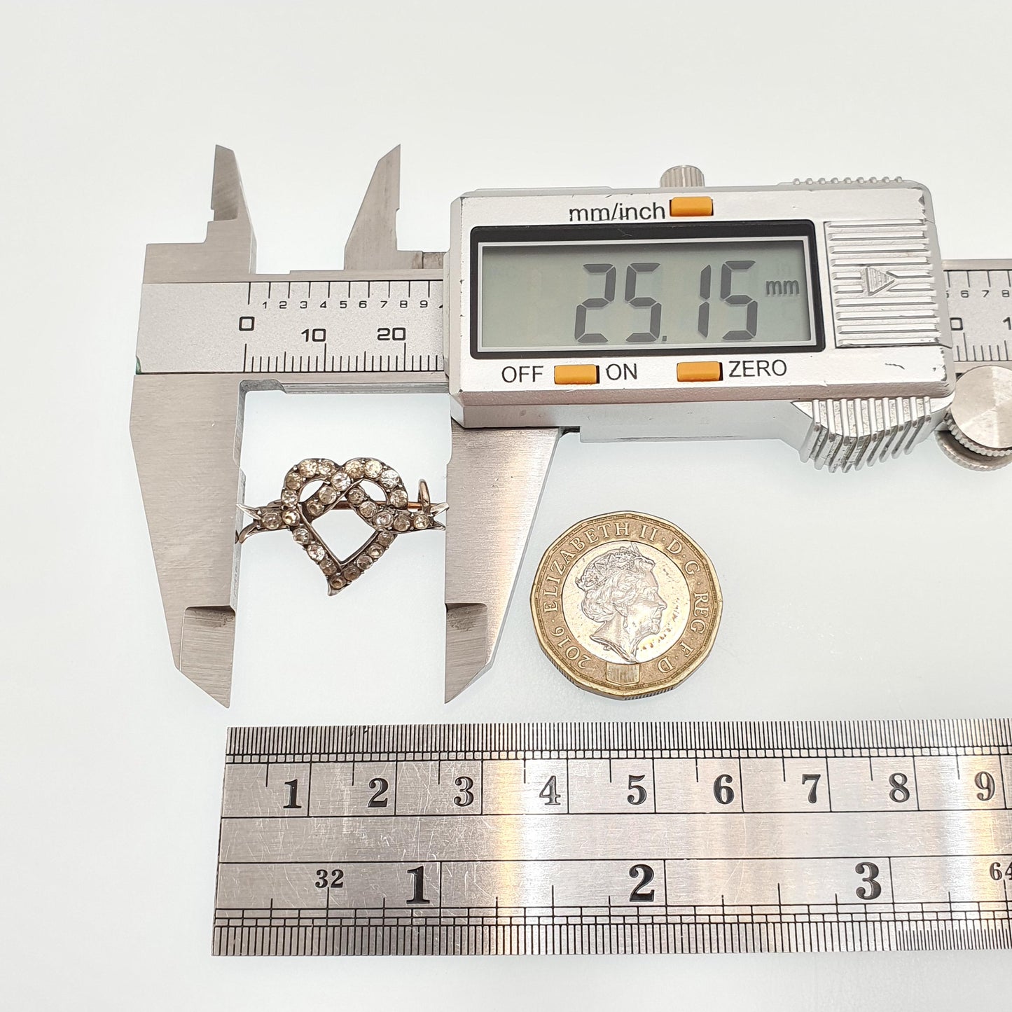 Antique Victorian Solid Silver Heart Brooch Diamond Paste Winged Ribbon Vintage 1800s Love Gift Romantic Womens Jewelry Jewellery