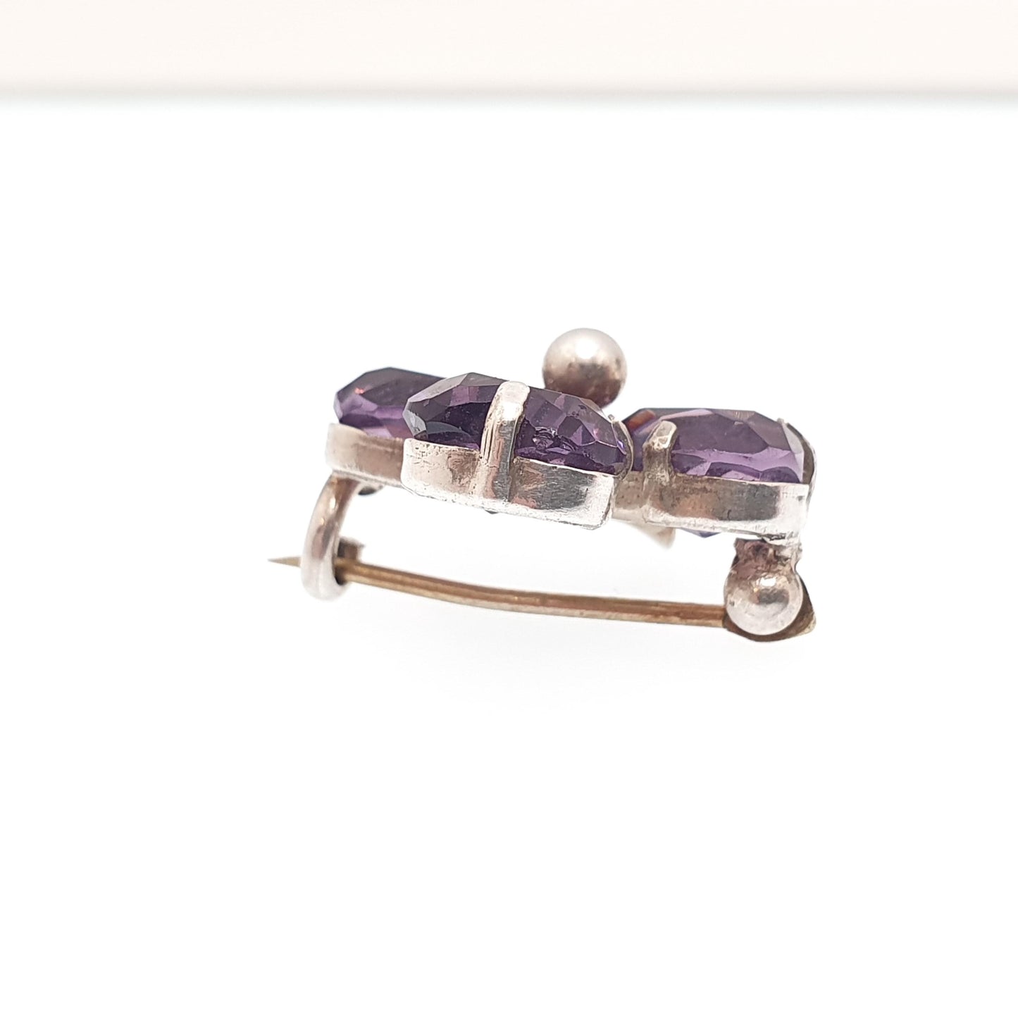 Antique CHARLES HORNER Sterling Silver Clover Brooch Amethyst Paste 1907 Hallmark Chester Lucky Irish Pin Vintage 1900s Jewelry Jewellery